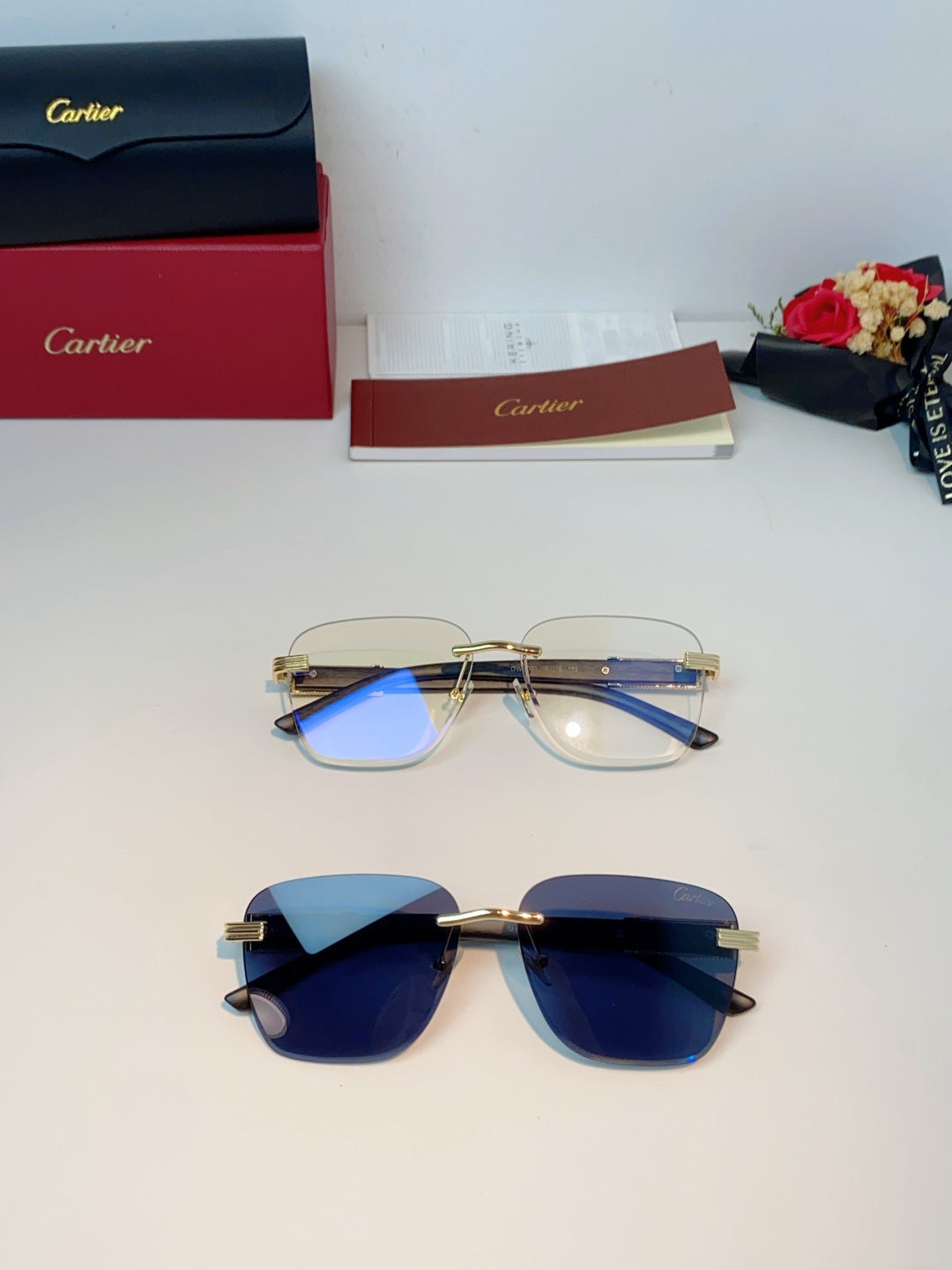 Cartier Lightweight Rimless Blue Lens Sunglasses for Men & Women - 358573 - detail image 13