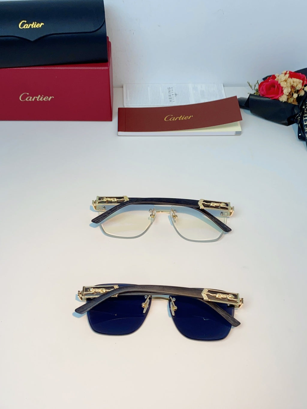 Cartier Lightweight Rimless Blue Lens Sunglasses for Men & Women - 358573 - detail image 12