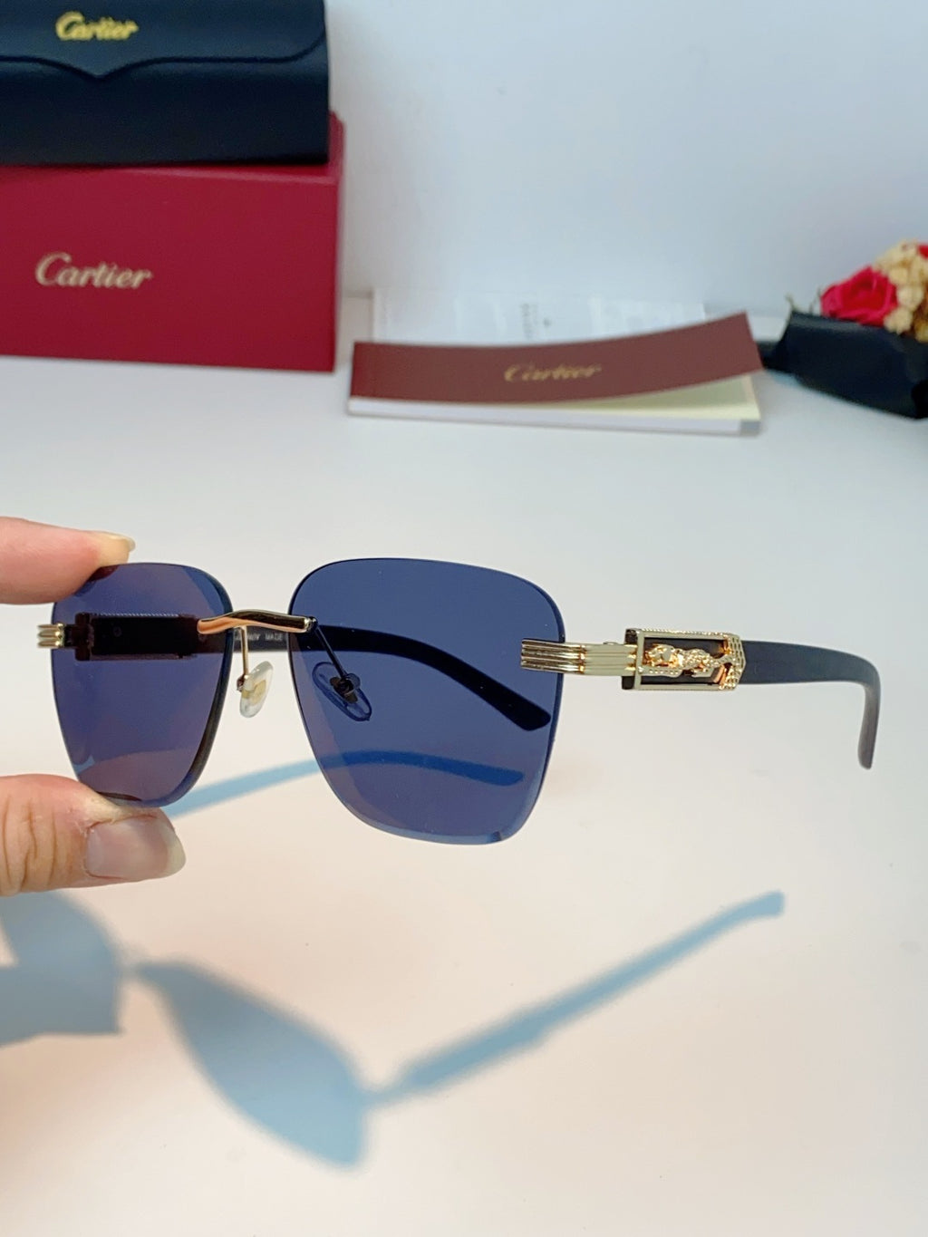 Cartier Lightweight Rimless Blue Lens Sunglasses for Men & Women - 358573 - detail image 6