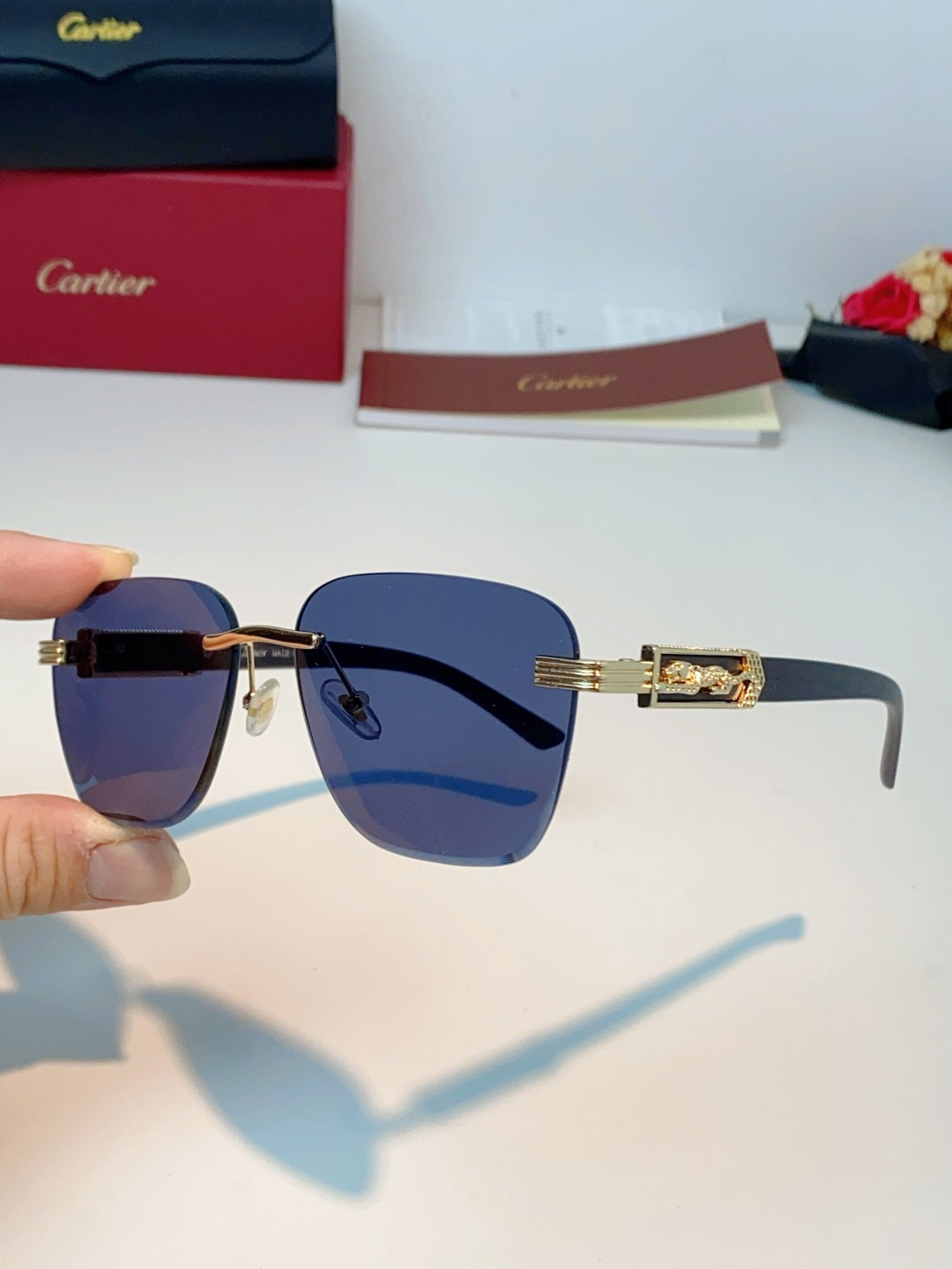 Cartier Lightweight Rimless Blue Lens Sunglasses for Men & Women - 358573 - detail image 6