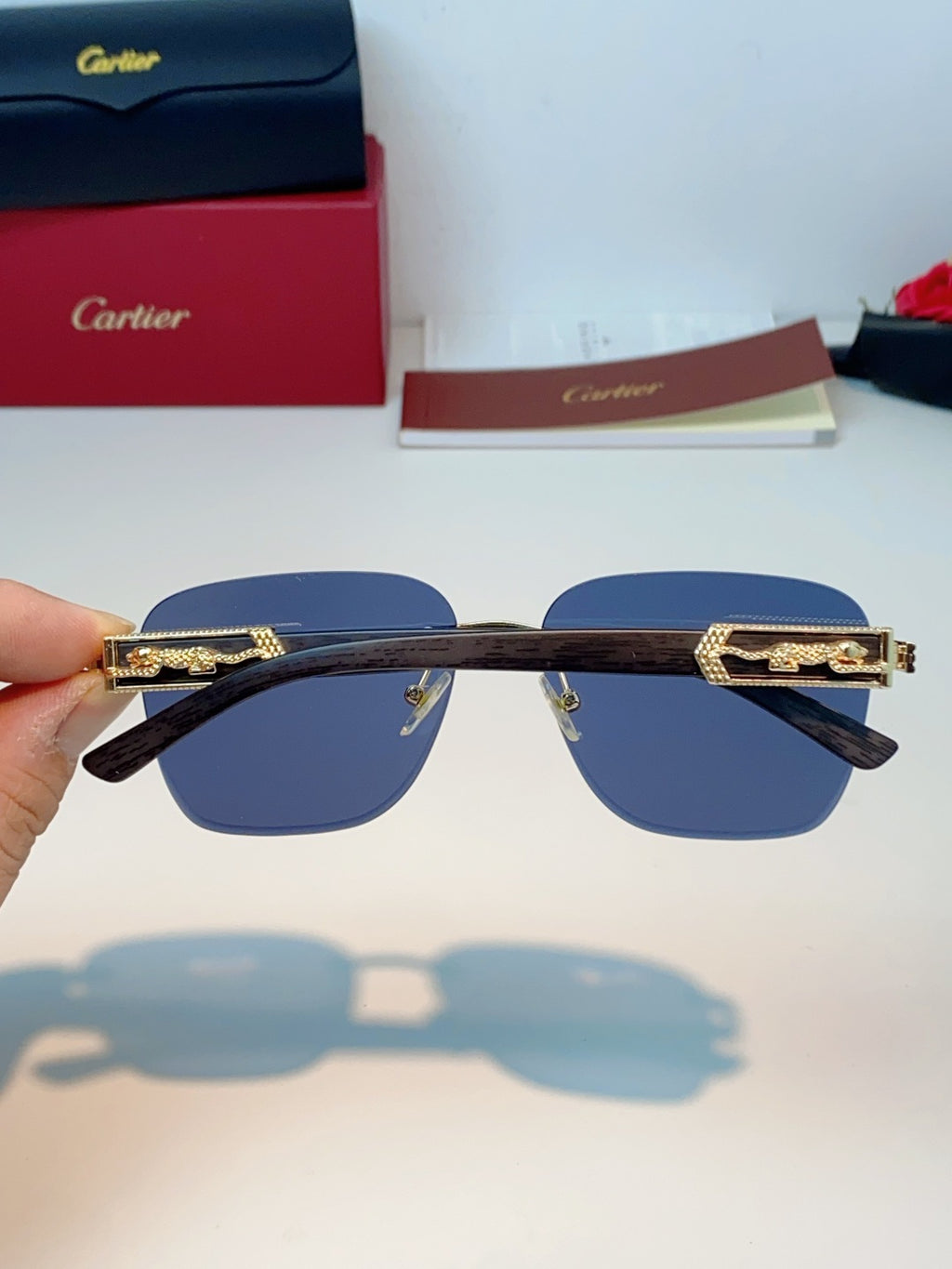 Cartier Lightweight Rimless Blue Lens Sunglasses for Men & Women - 358573 - detail image 5