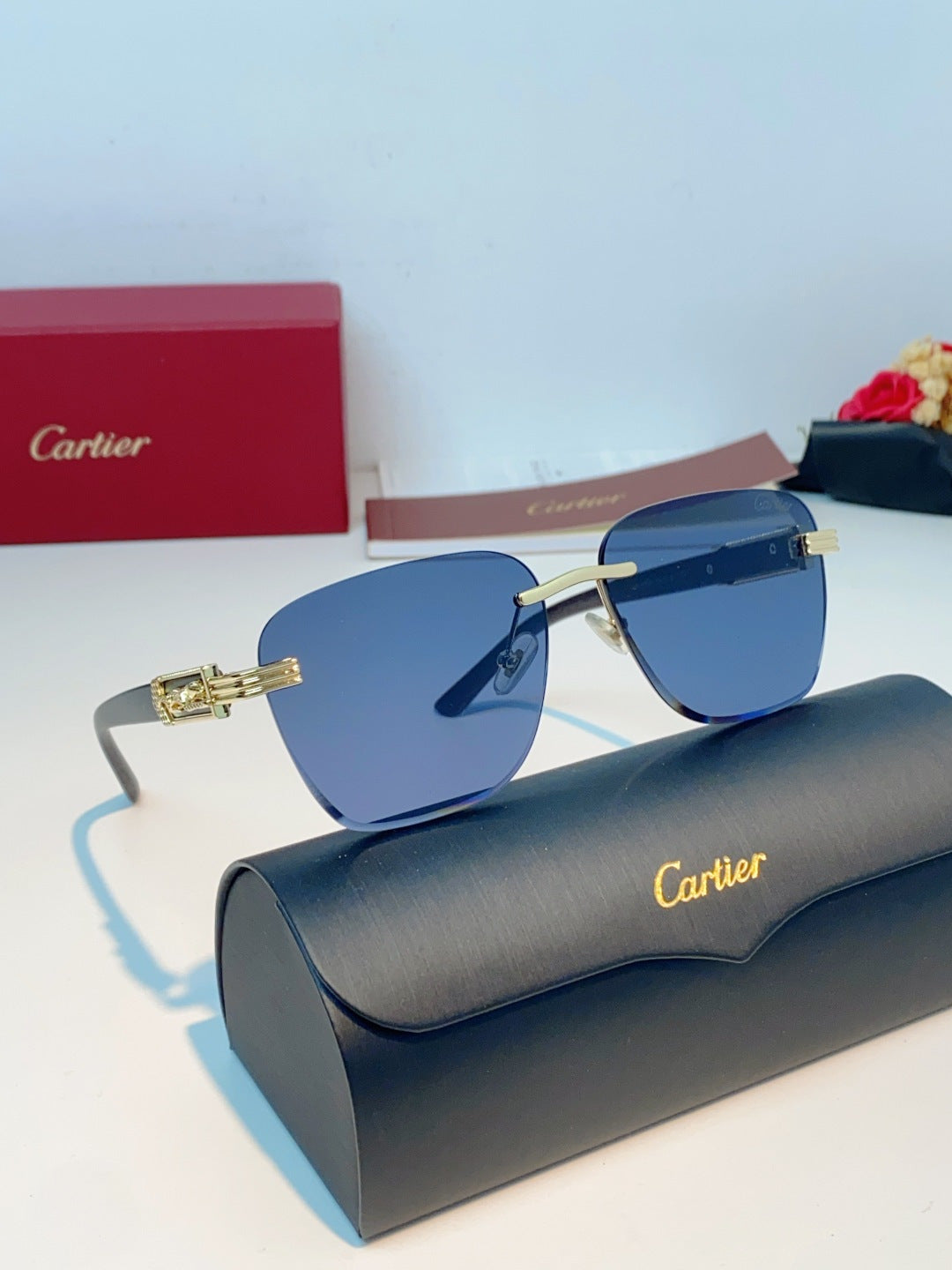Cartier Lightweight Rimless Blue Lens Sunglasses for Men & Women - 358573 - detail image 11