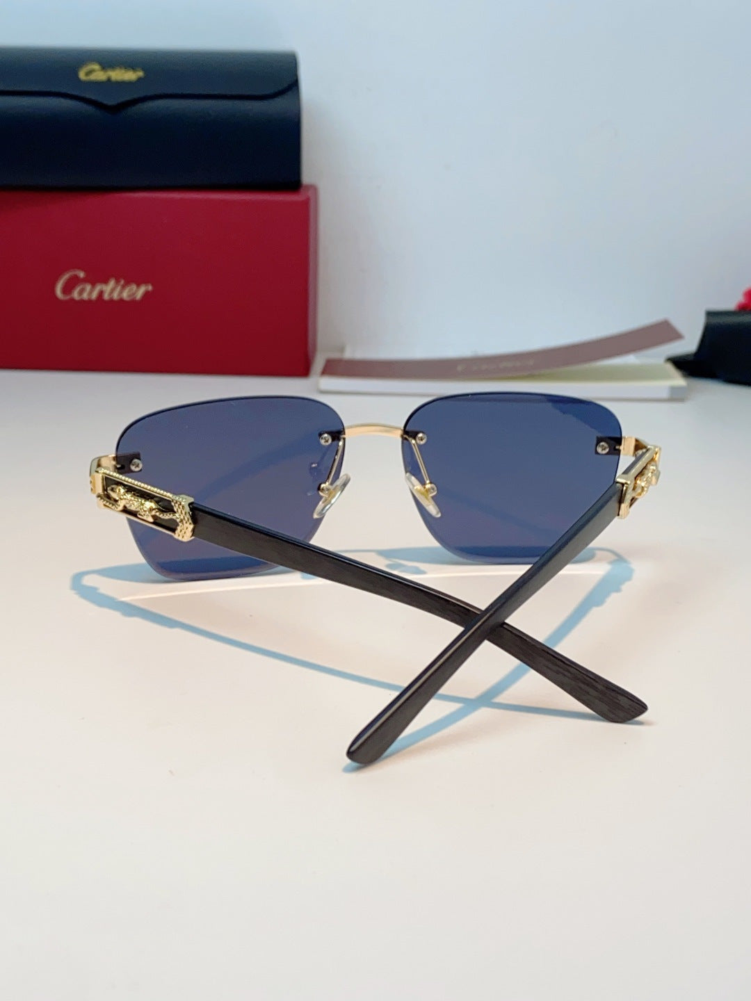 Cartier Lightweight Rimless Blue Lens Sunglasses for Men & Women - 358573 - detail image 3