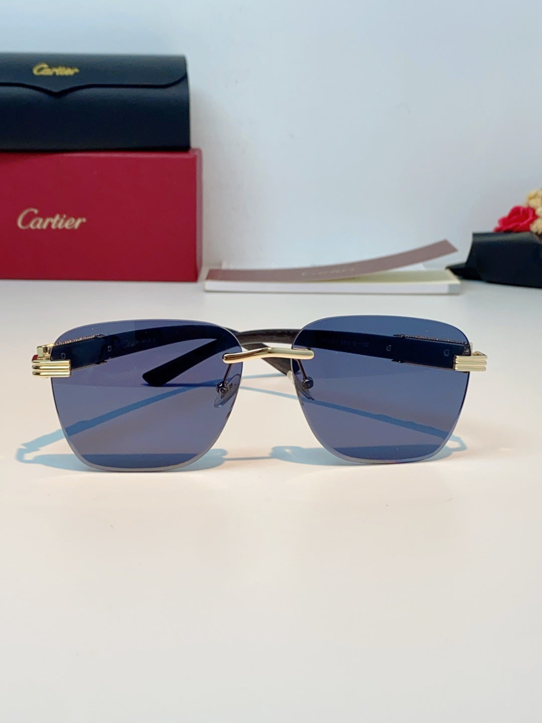 Cartier Lightweight Rimless Blue Lens Sunglasses for Men & Women - 358573 - detail image 2