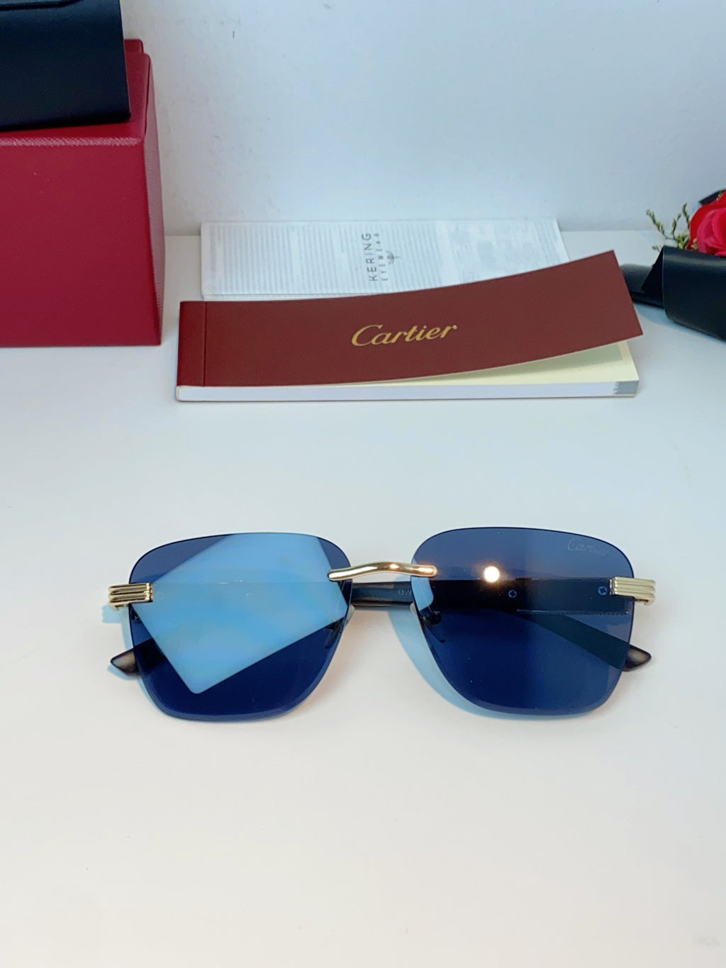 Cartier Lightweight Rimless Blue Lens Sunglasses for Men & Women - 358573 - detail image 10