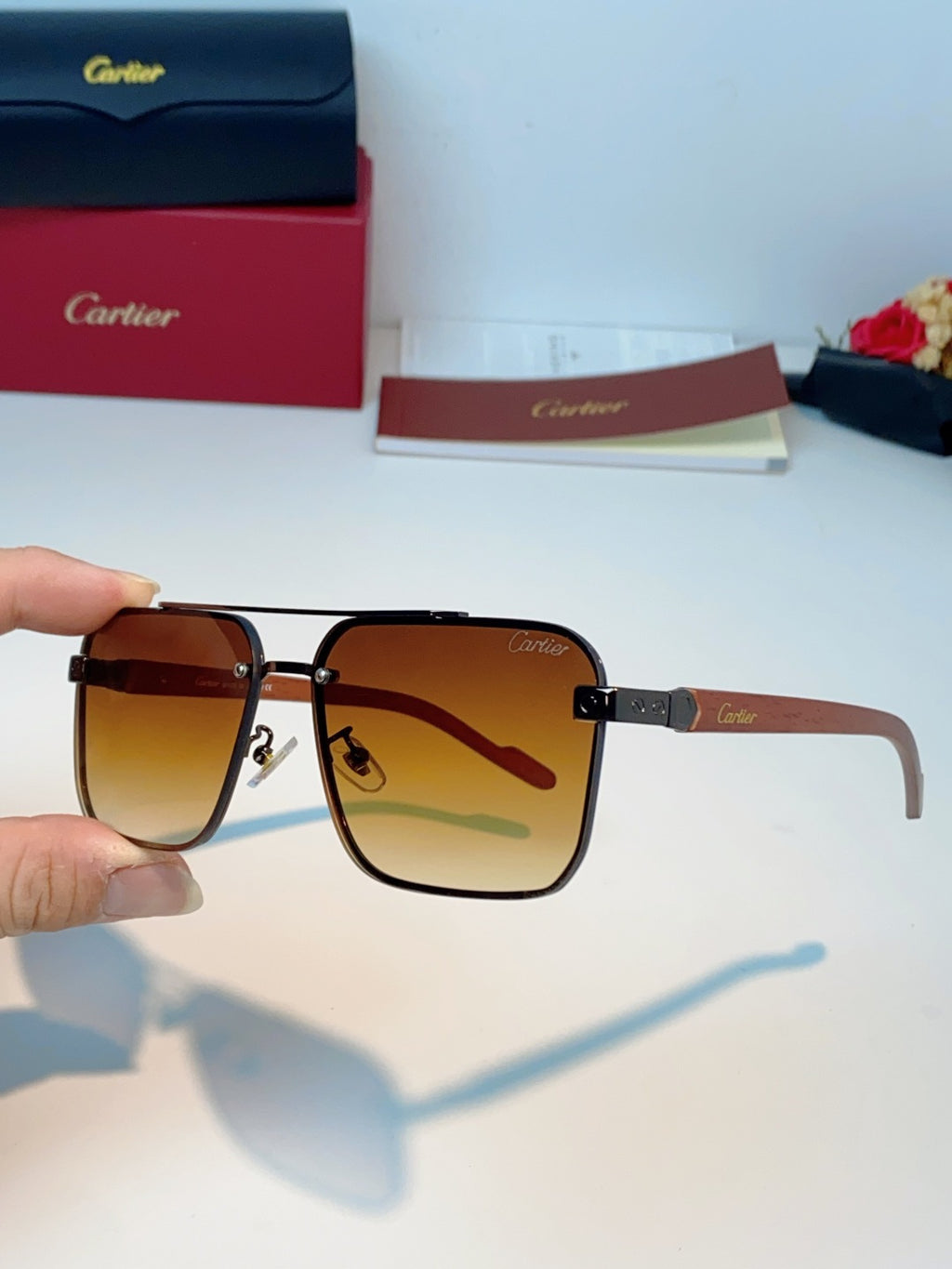 Cartier Metal Aviator Brown Lens Sunglasses for Men - detail image 6