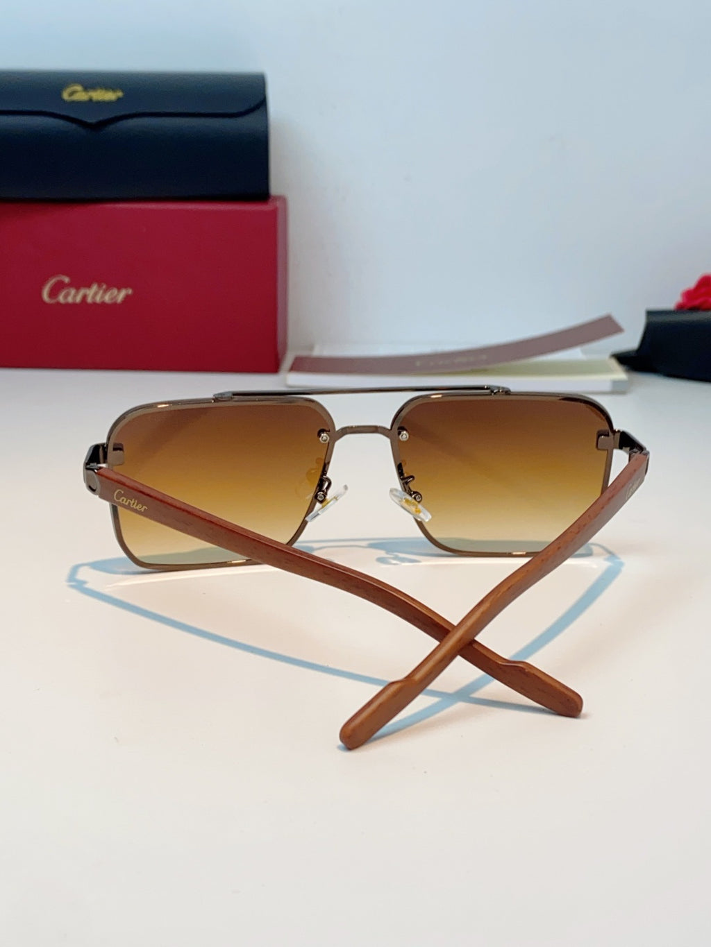 Cartier Metal Aviator Brown Lens Sunglasses for Men - detail image 3
