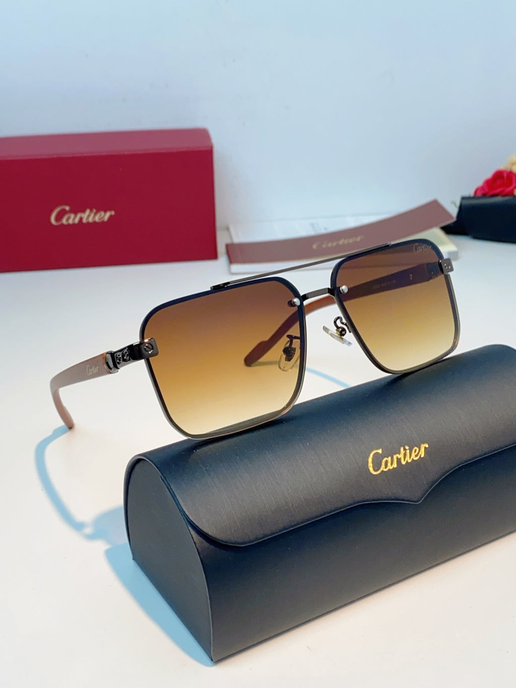 Cartier Metal Aviator Brown Lens Sunglasses for Men - detail image 11