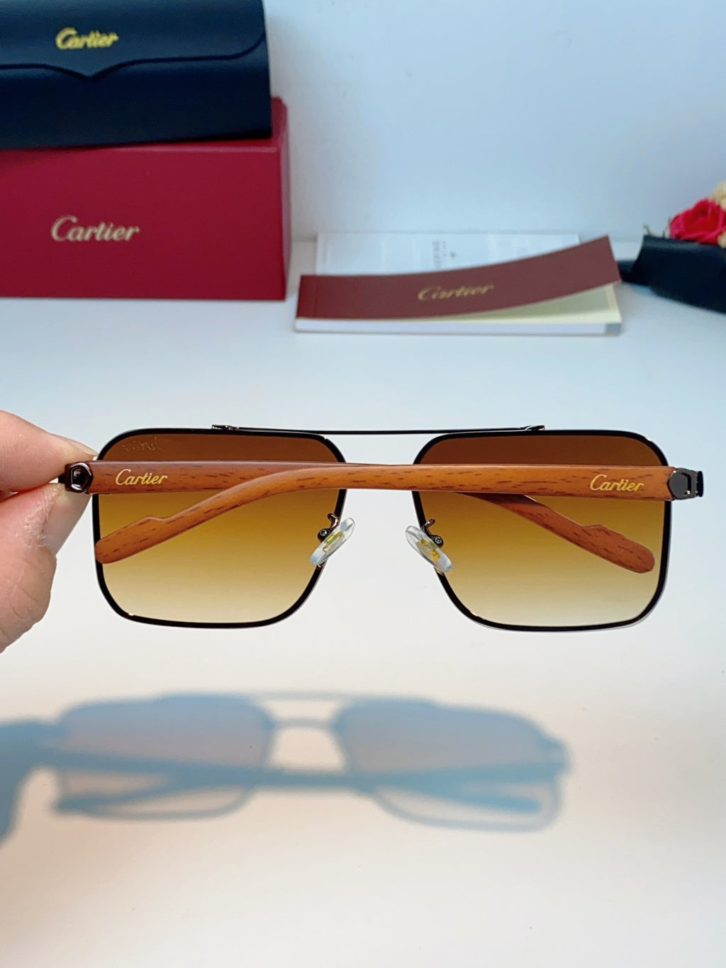 Cartier Metal Aviator Brown Lens Sunglasses for Men - detail image 5