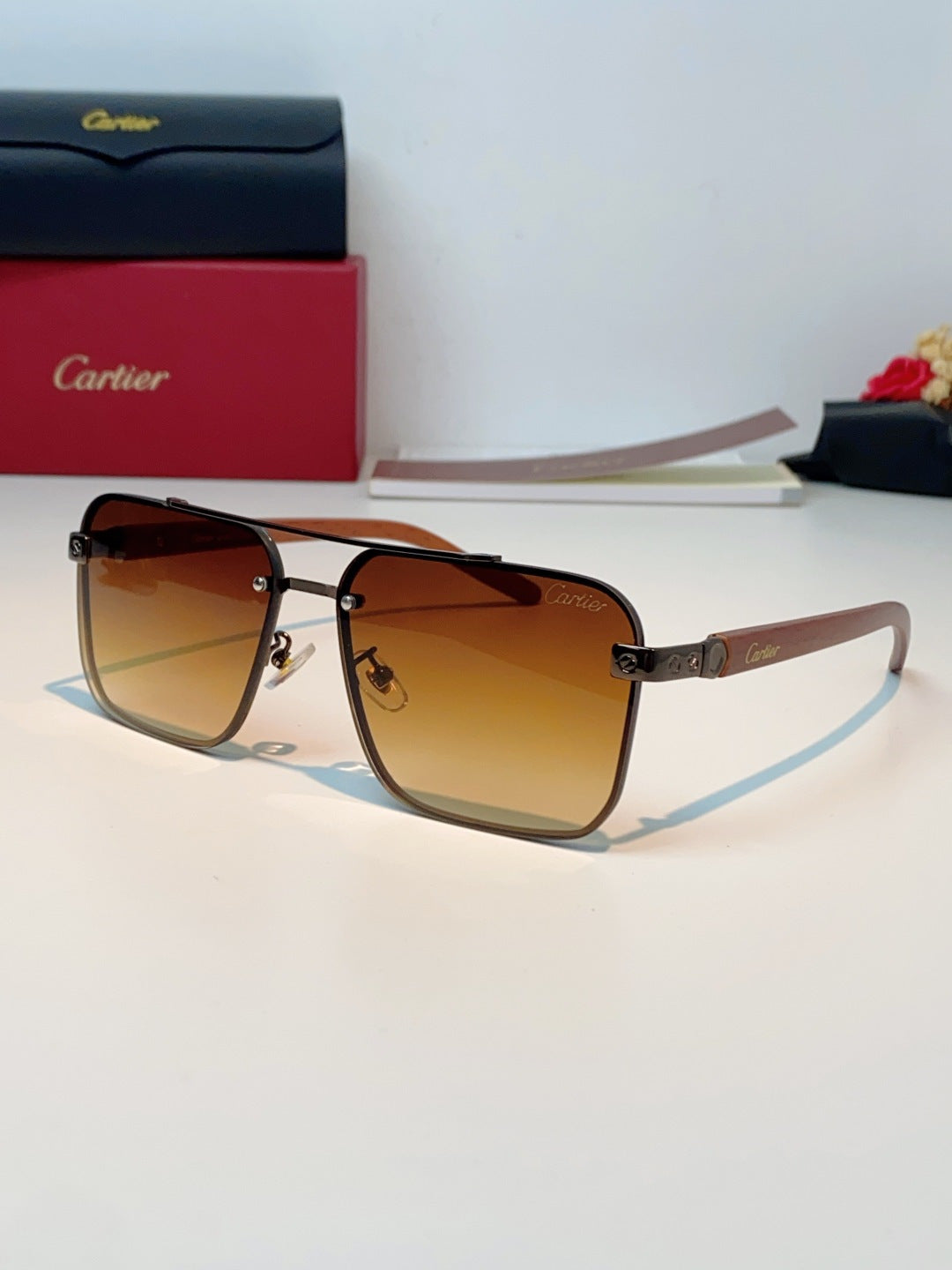 Cartier Metal Aviator Brown Lens Sunglasses for Men