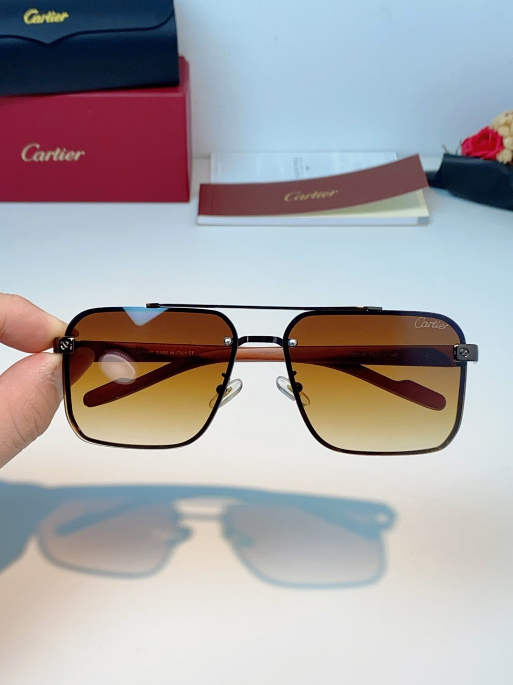 Cartier Metal Aviator Brown Lens Sunglasses for Men - detail image 4
