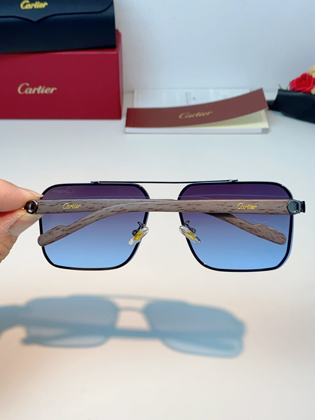 Cartier Metal Aviator Blue Lens Sunglasses for Men - detail image 5