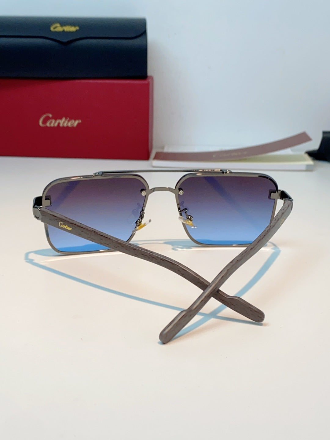 Cartier Metal Aviator Blue Lens Sunglasses for Men - detail image 3