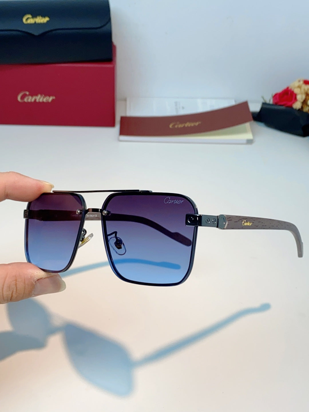 Cartier Metal Aviator Blue Lens Sunglasses for Men - detail image 6