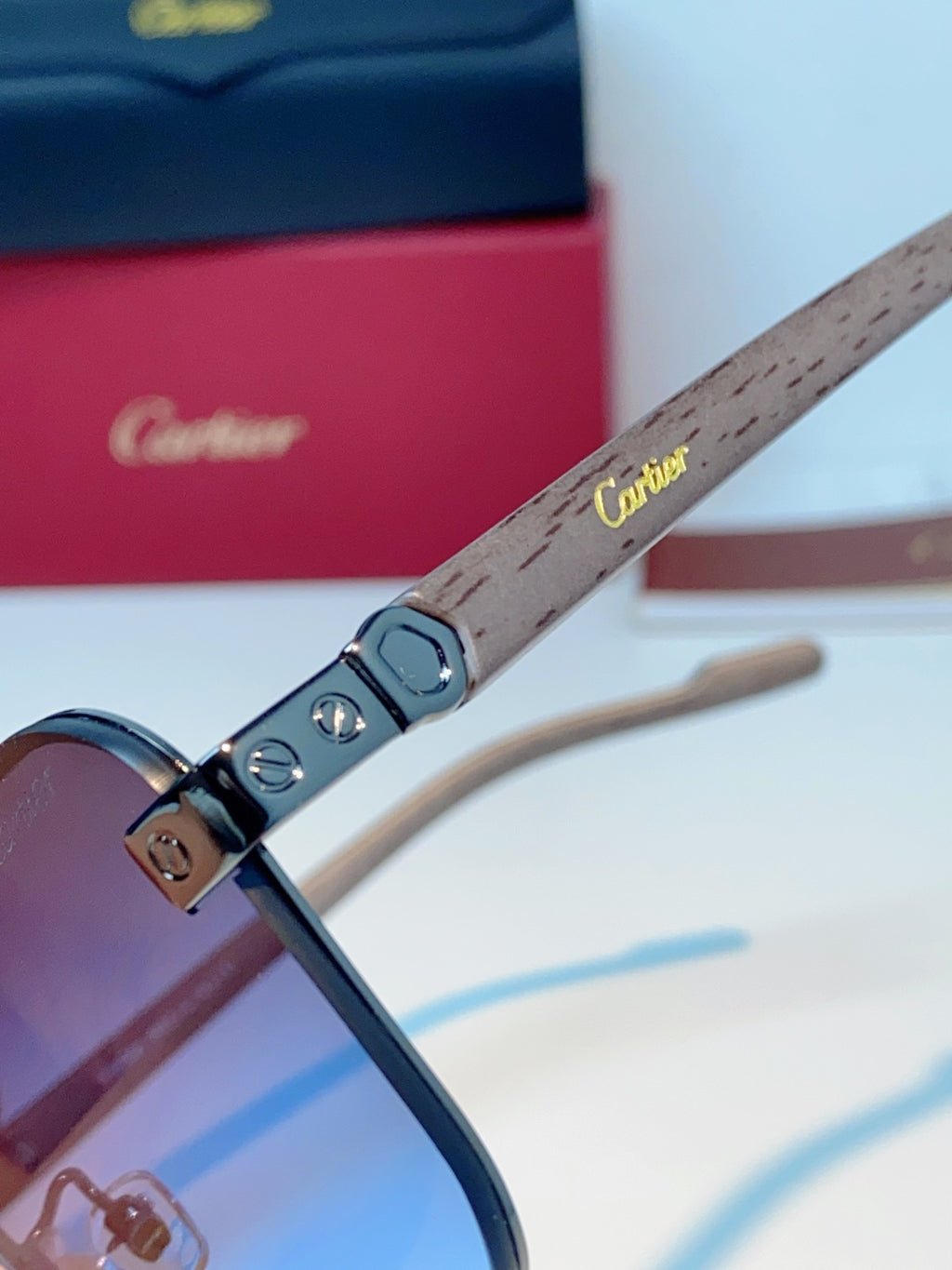 Cartier Metal Aviator Blue Lens Sunglasses for Men - detail image 8
