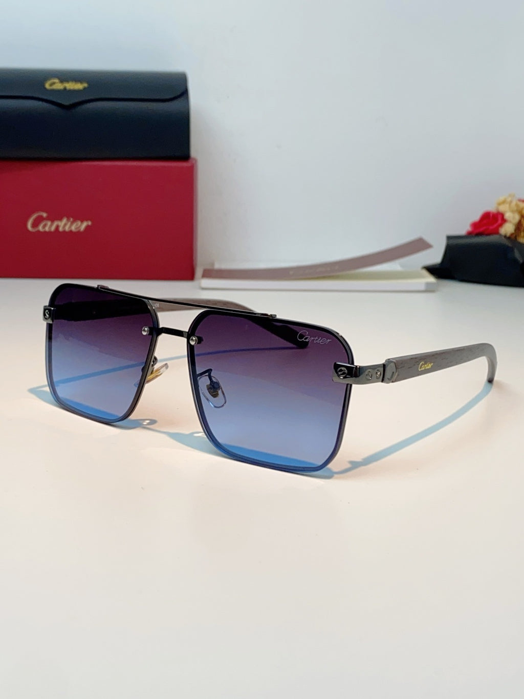 Cartier Metal Aviator Blue Lens Sunglasses for Men