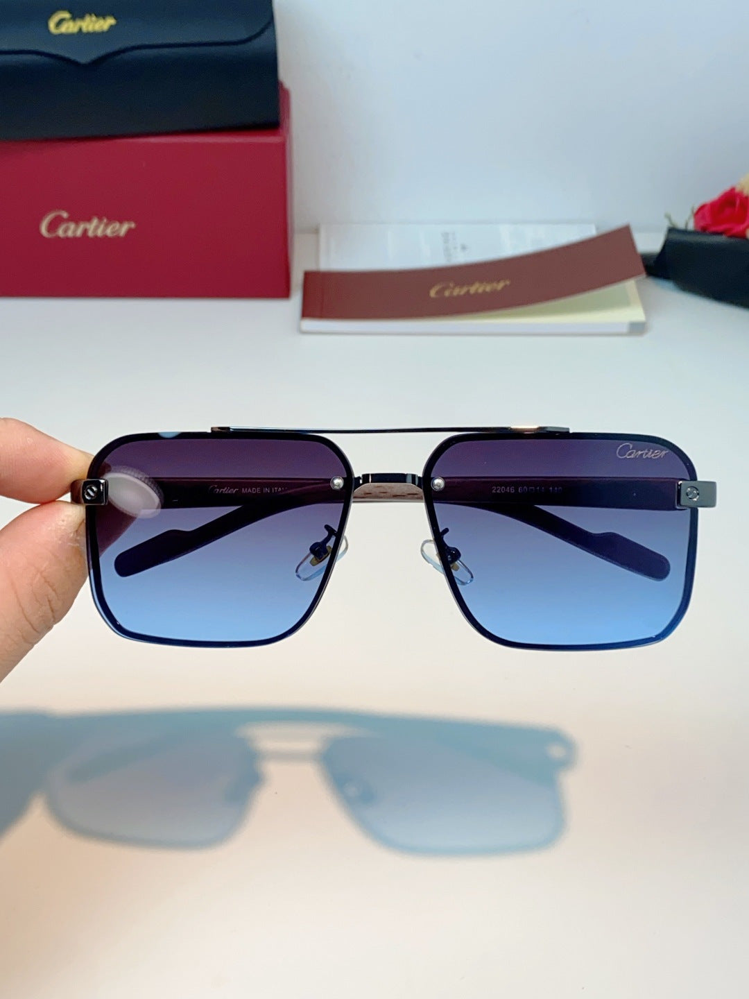 Cartier Metal Aviator Blue Lens Sunglasses for Men - detail image 4