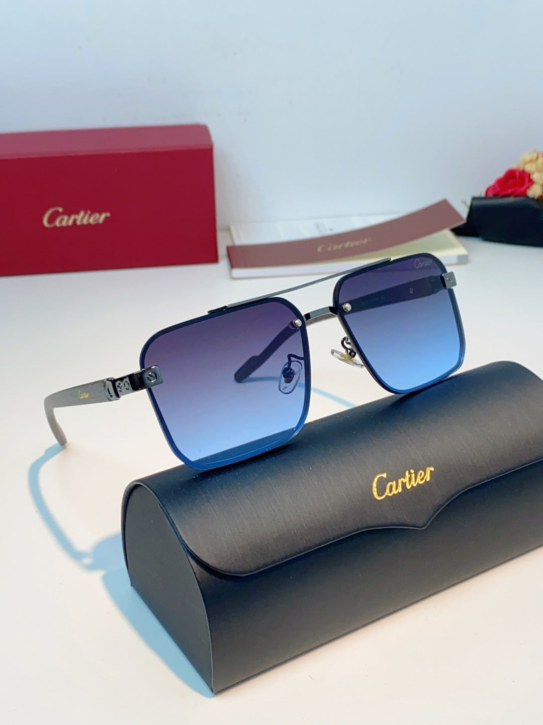 Cartier Metal Aviator Blue Lens Sunglasses for Men - detail image 11