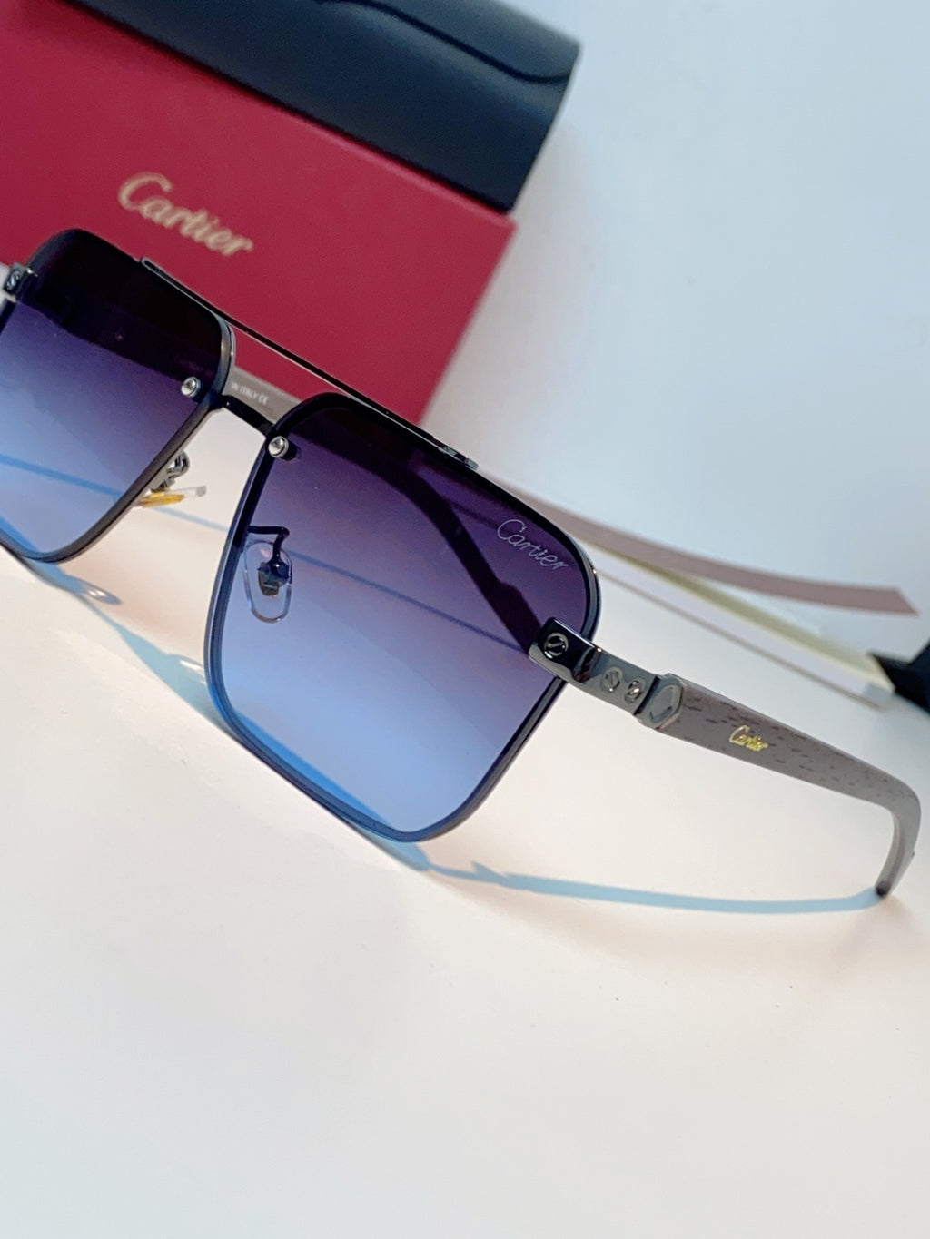 Cartier Metal Aviator Blue Lens Sunglasses for Men - detail image 7