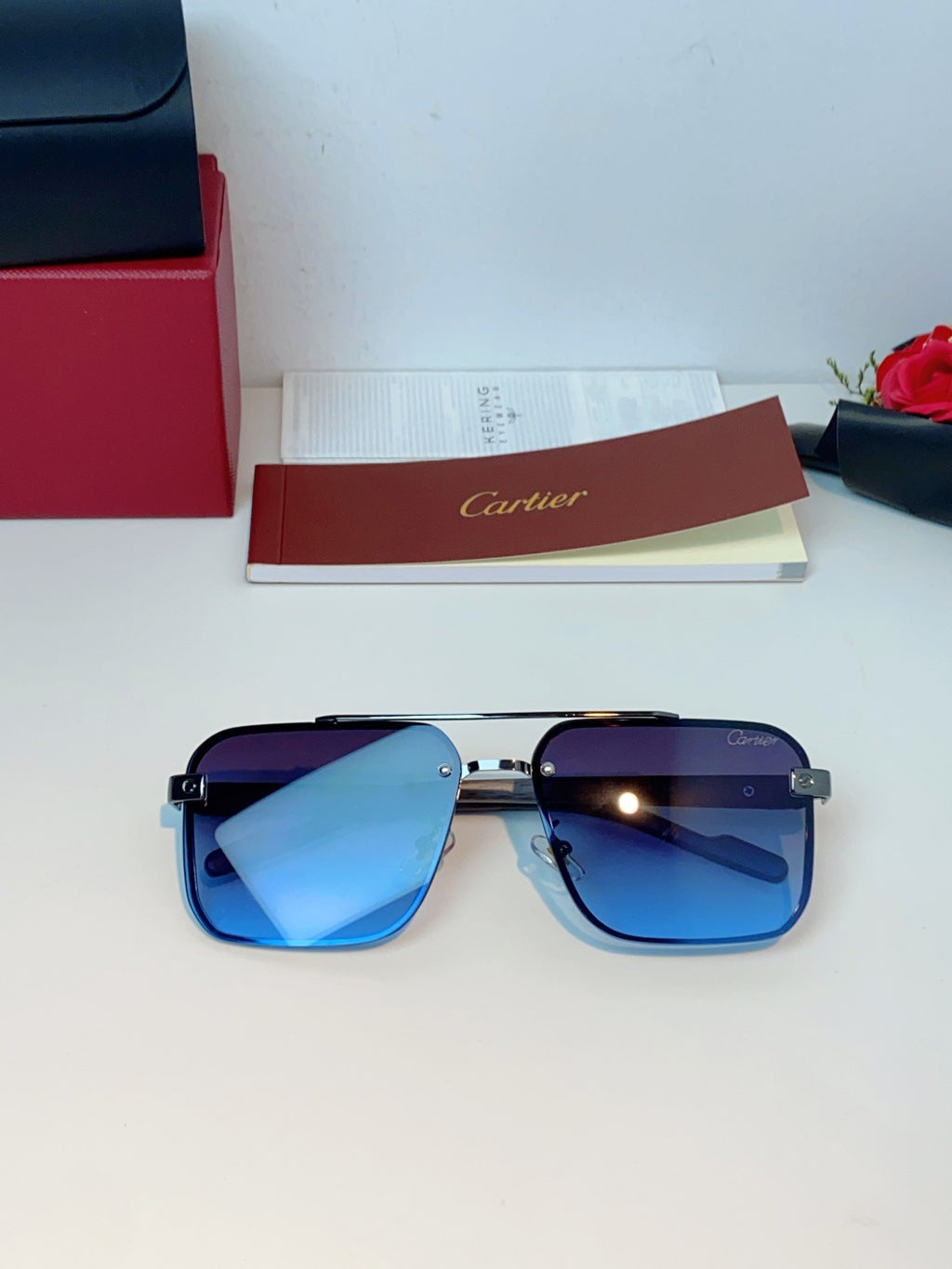 Cartier Metal Aviator Blue Lens Sunglasses for Men - detail image 10