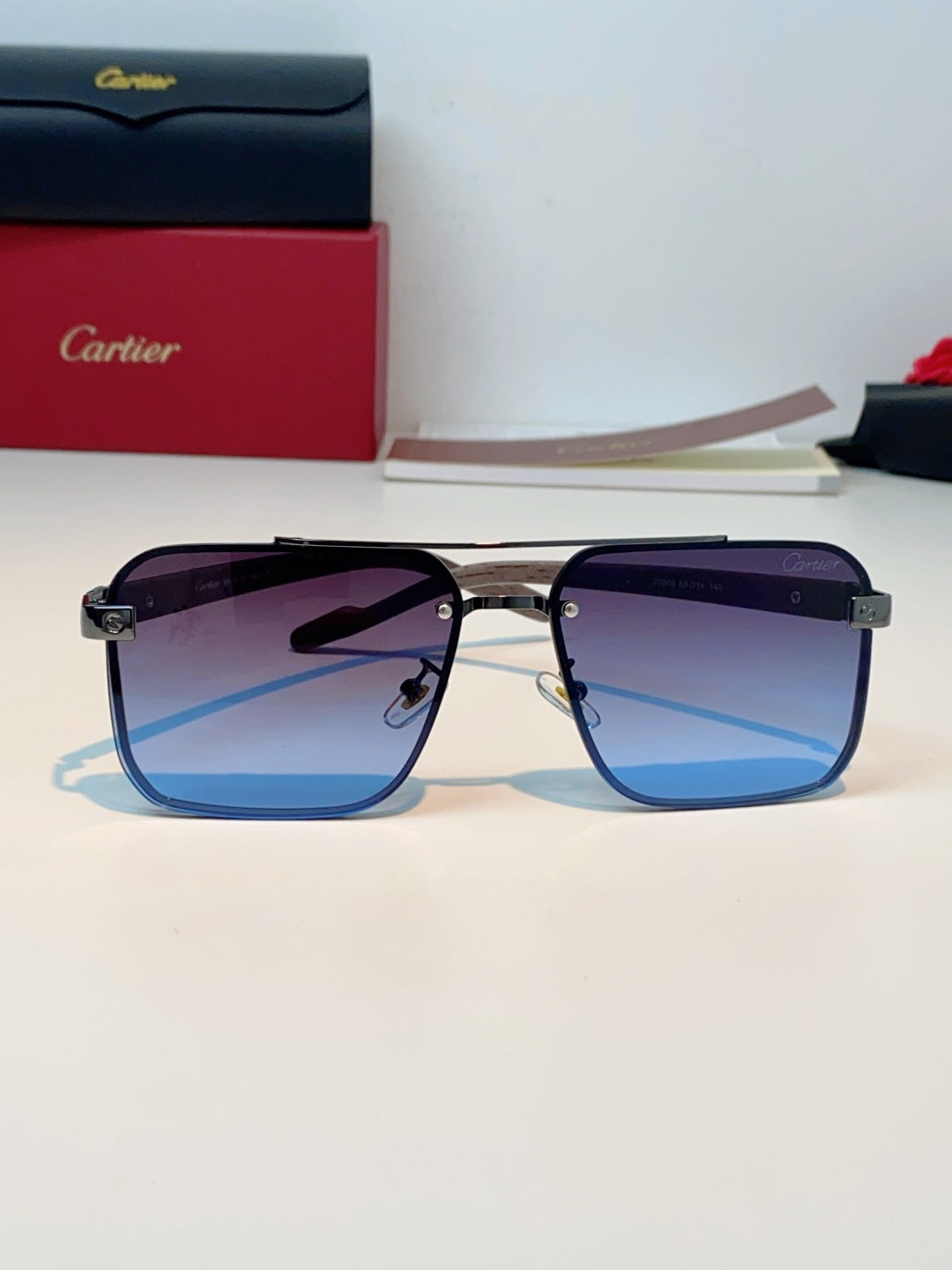 Cartier Metal Aviator Blue Lens Sunglasses for Men - detail image 2