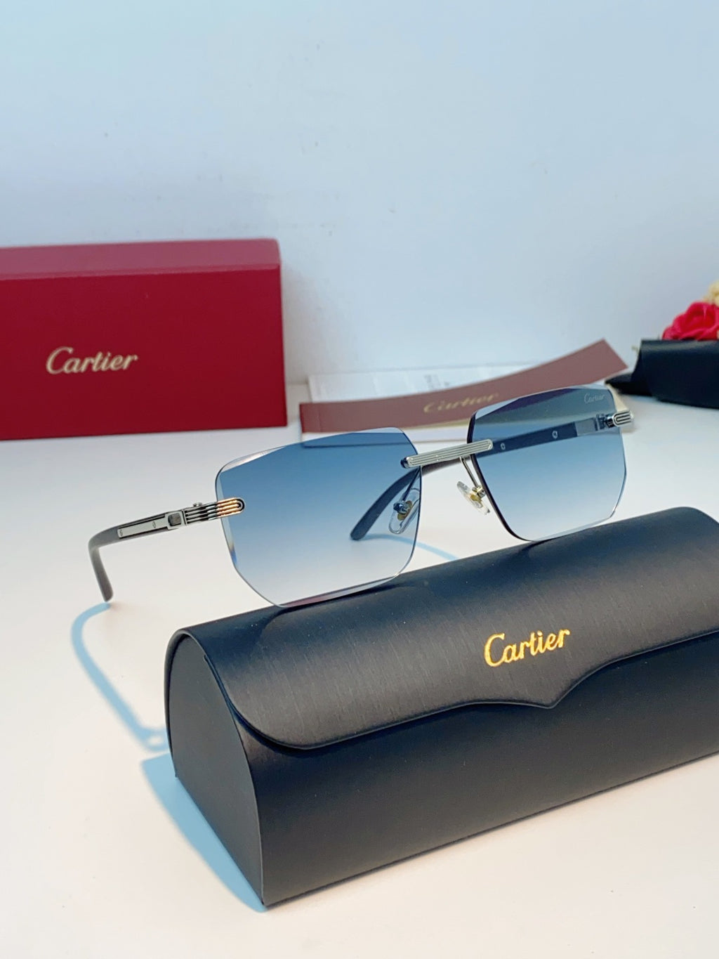 Cartier Lightweight Metal Rimless Silver Lens Sunglasses for Men & Wo - 358513 - detail image 10