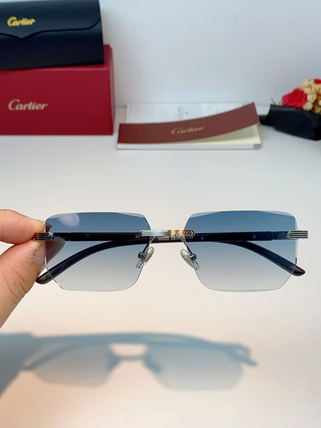 Cartier Lightweight Metal Rimless Silver Lens Sunglasses for Men & Wo - 358513 - detail image 4