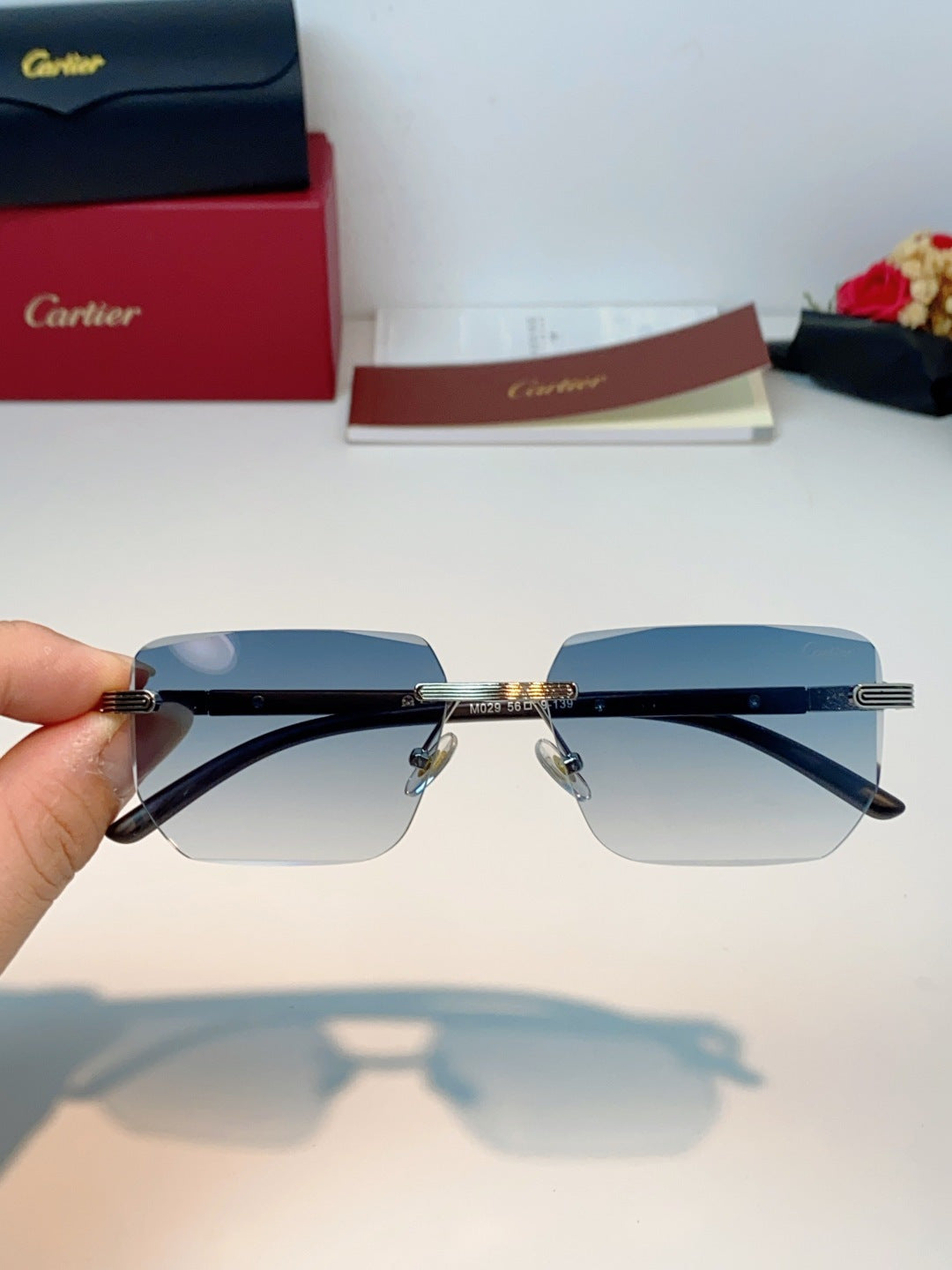 Cartier Lightweight Metal Rimless Silver Lens Sunglasses for Men & Wo - 358513 - detail image 4
