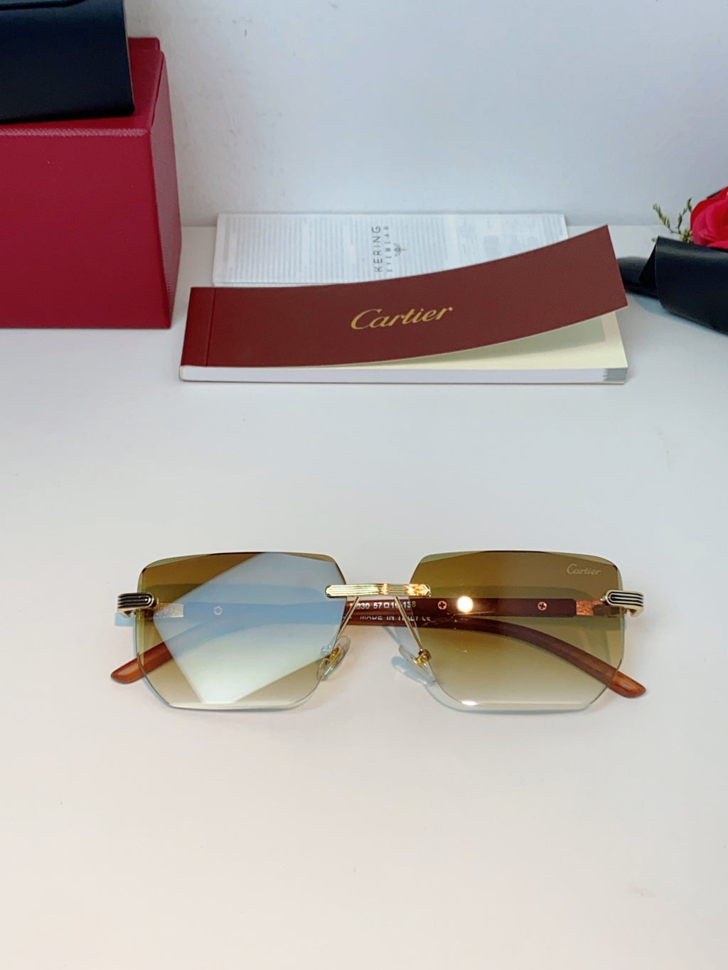 Cartier Lightweight Metal Rimless Orange Lens Sunglasses for Men & Women - detail image 10