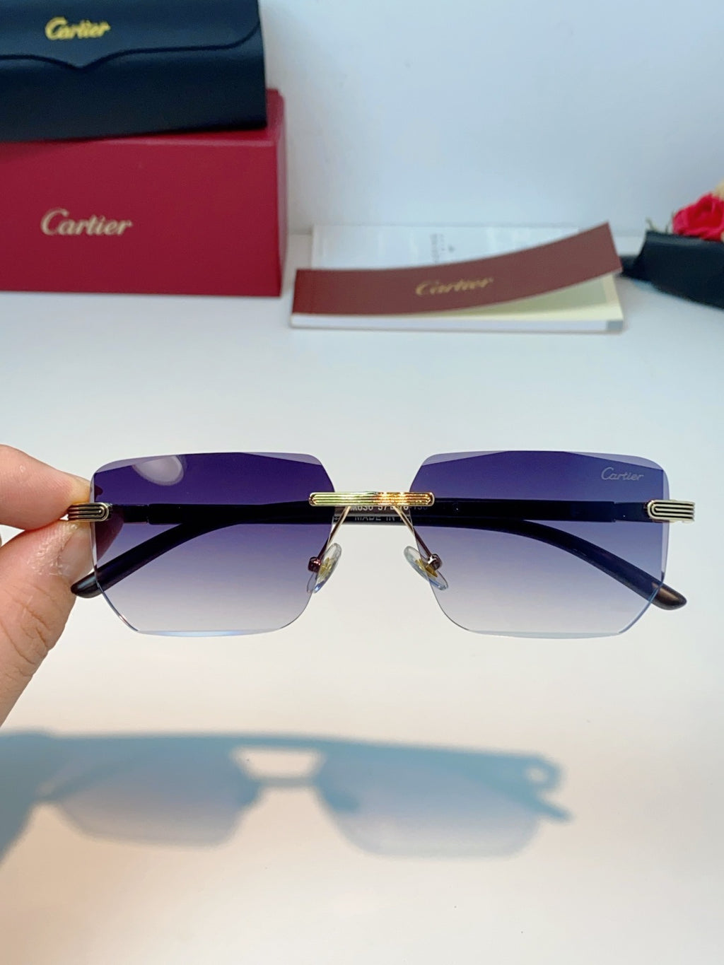 Cartier Lightweight Metal Rimless Blue Lens Sunglasses for Men & Wome - 358515 - detail image 4