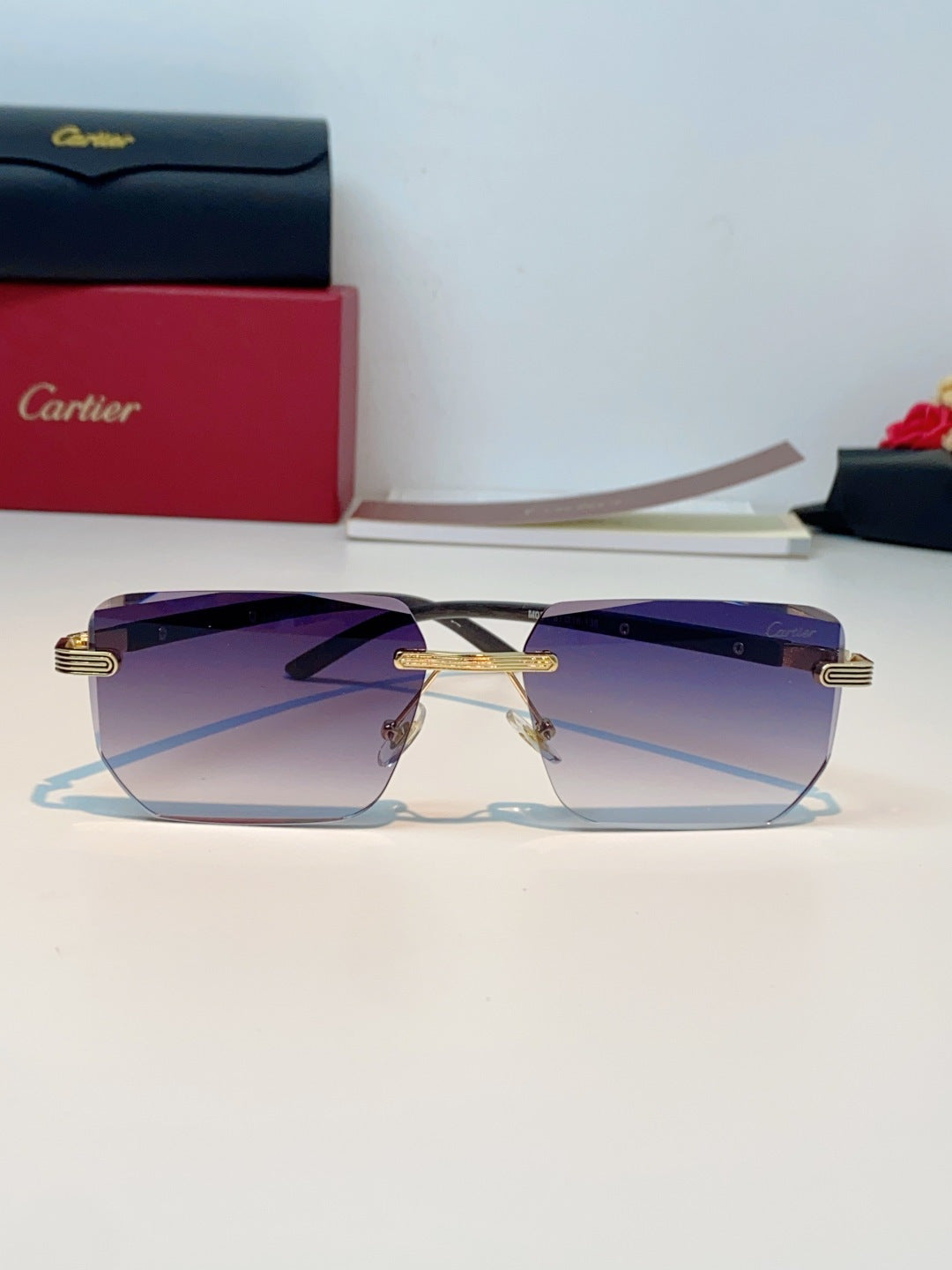 Cartier Lightweight Metal Rimless Blue Lens Sunglasses for Men & Wome - 358515 - detail image 2