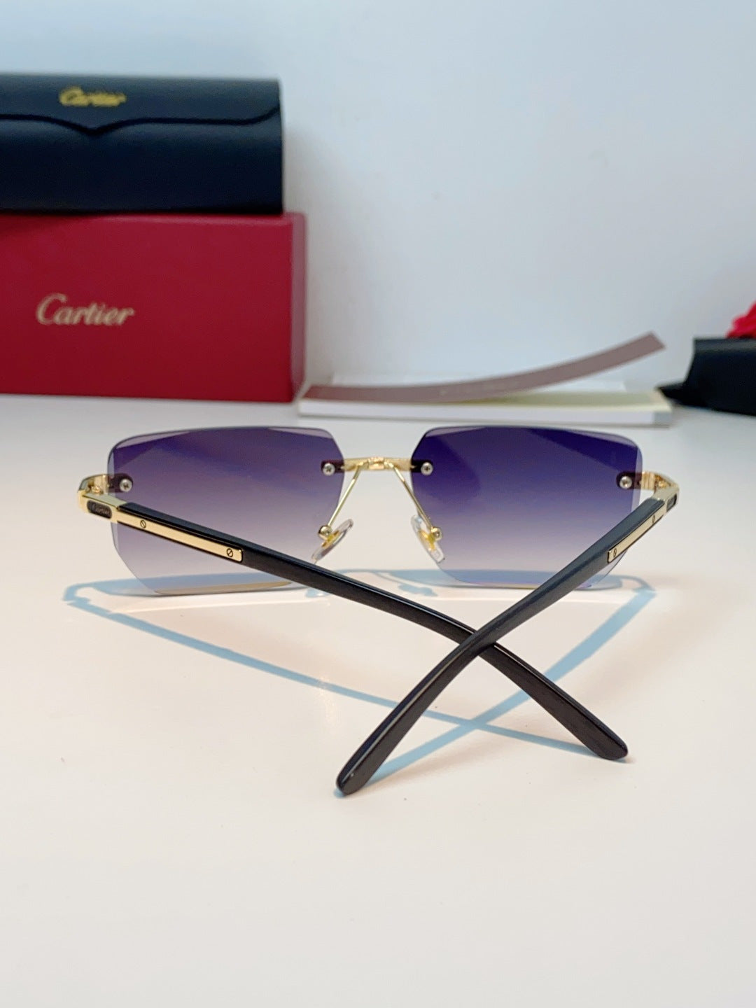 Cartier Lightweight Metal Rimless Blue Lens Sunglasses for Men & Wome - 358515 - detail image 3