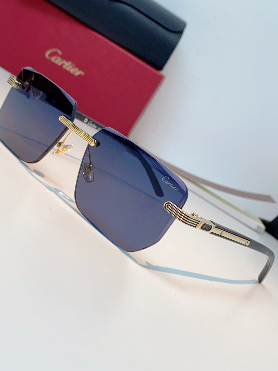 Cartier Lightweight Metal Rimless Blue Lens Sunglasses for Men & Wome - 358516 - detail image 7