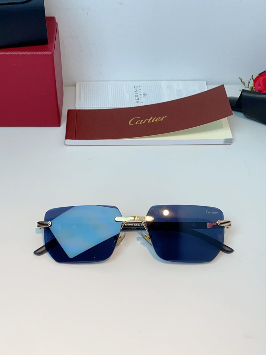 Cartier Lightweight Metal Rimless Blue Lens Sunglasses for Men & Wome - 358516 - detail image 10