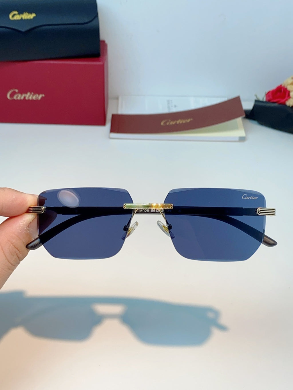 Cartier Lightweight Metal Rimless Blue Lens Sunglasses for Men & Wome - 358516 - detail image 4