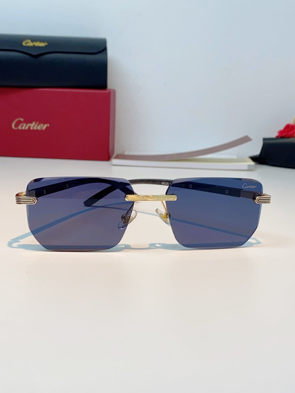 Cartier Lightweight Metal Rimless Blue Lens Sunglasses for Men & Wome - 358516 - detail image 2