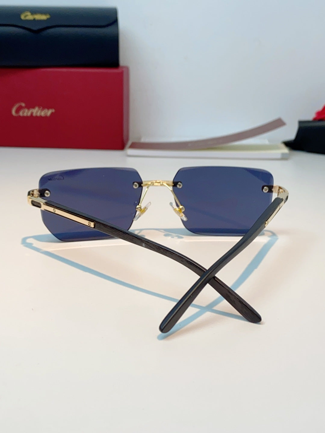 Cartier Lightweight Metal Rimless Blue Lens Sunglasses for Men & Wome - 358516 - detail image 3