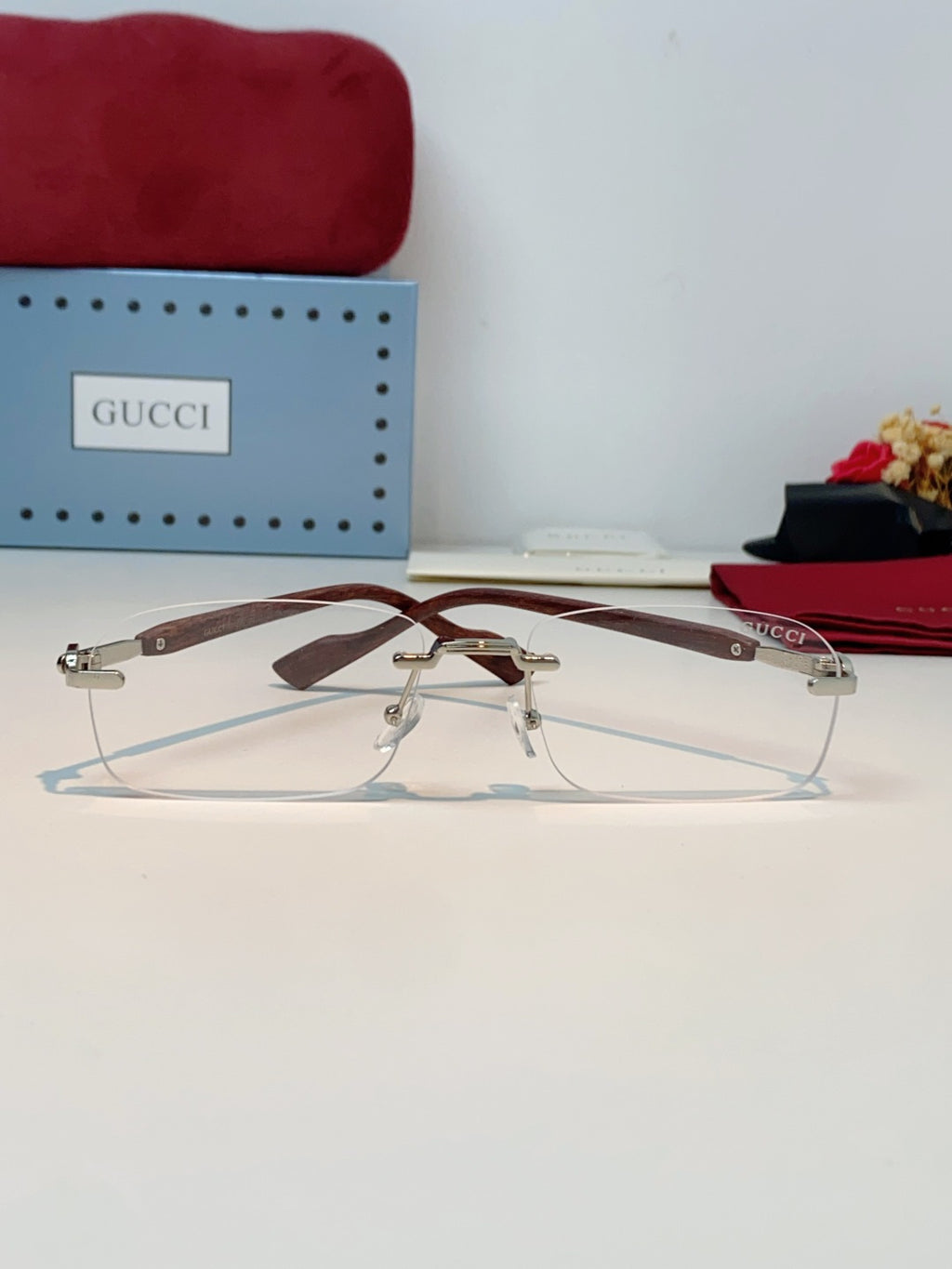 Gucci Lightweight Metal Rimless Silver Lens Sunglasses for Men & Women - detail image 2