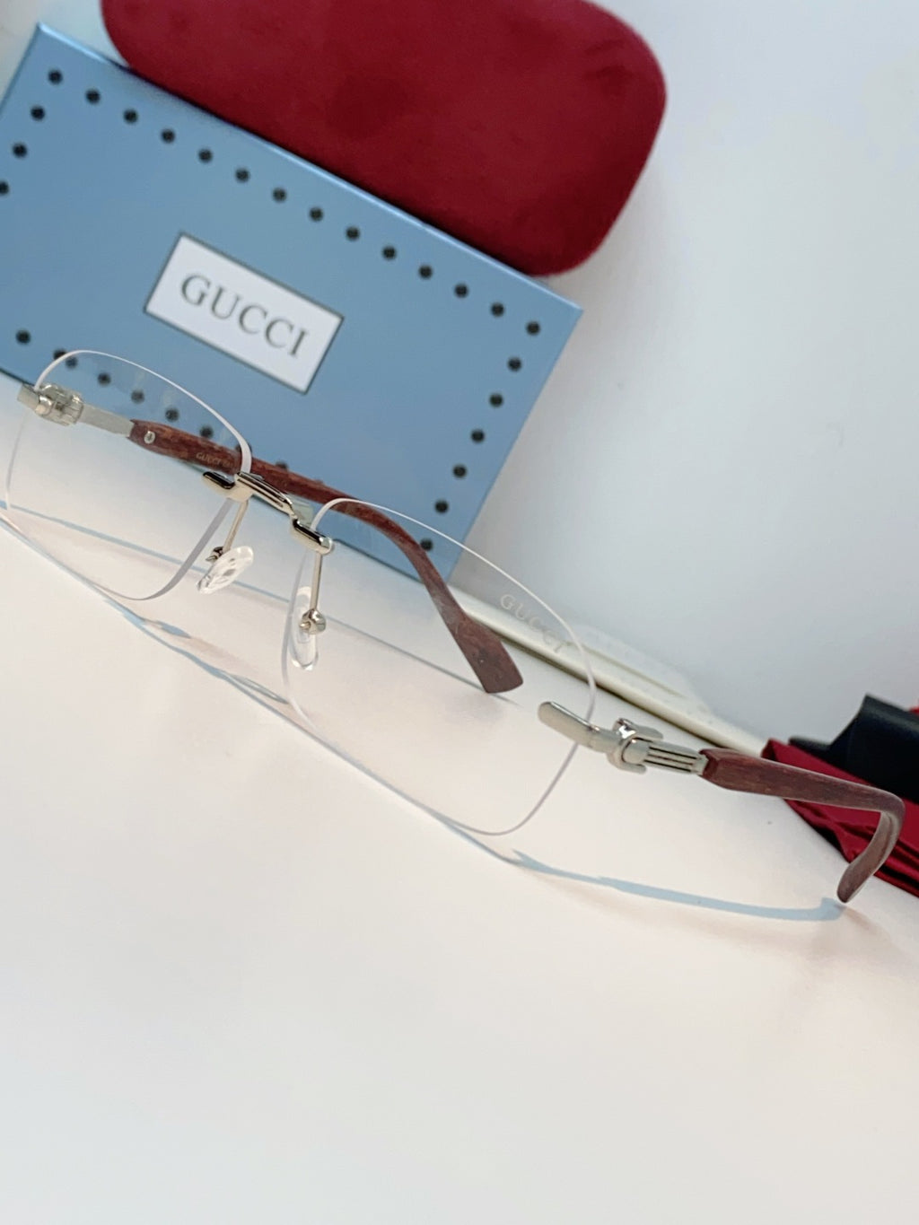 Gucci Lightweight Metal Rimless Silver Lens Sunglasses for Men & Women - detail image 7