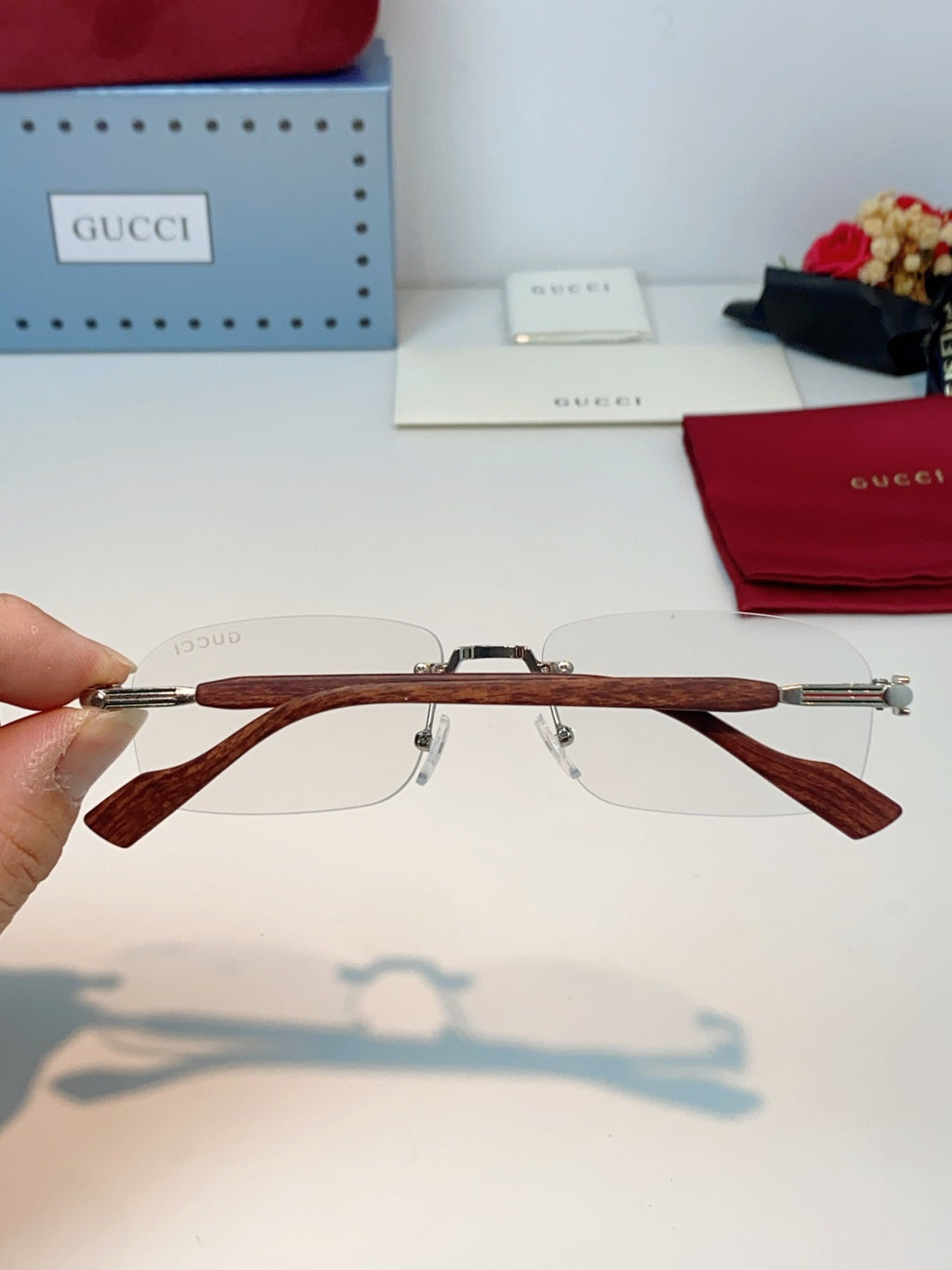 Gucci Lightweight Metal Rimless Silver Lens Sunglasses for Men & Women - detail image 5