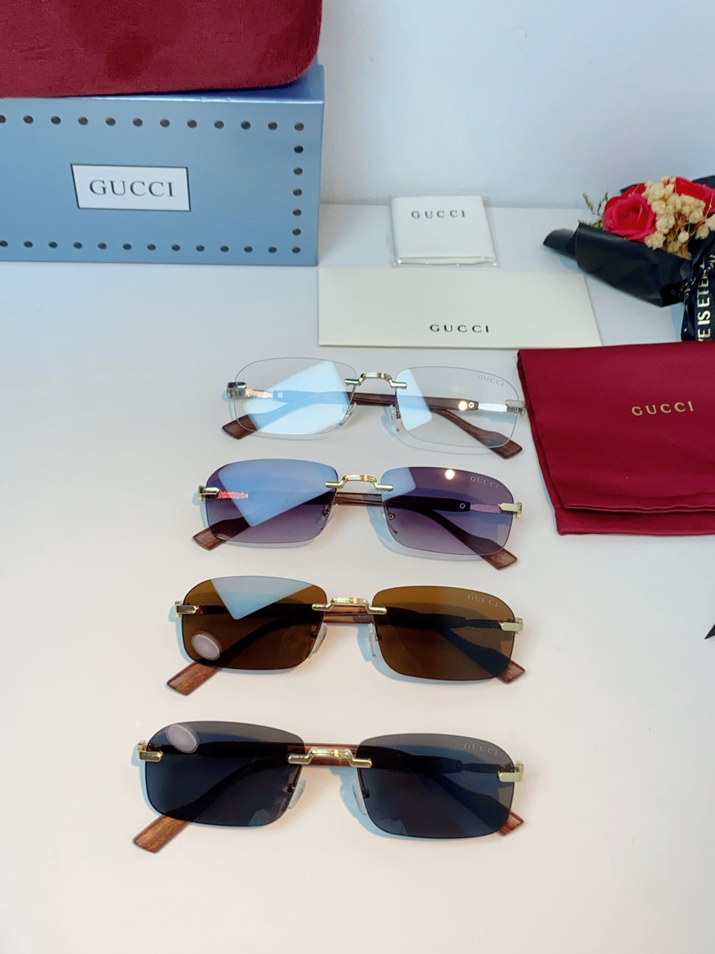 Gucci Lightweight Metal Rimless Black Lens Sunglasses for Men & Women - detail image 13