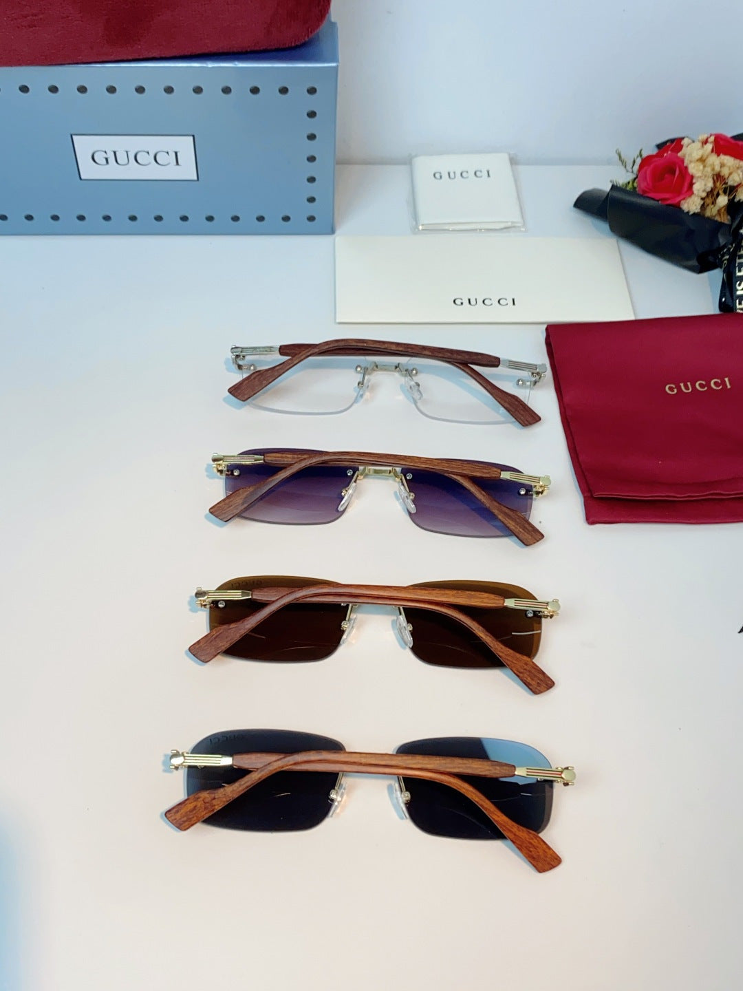 Gucci Lightweight Metal Rimless Red Lens Sunglasses for Men & Women - detail image 12