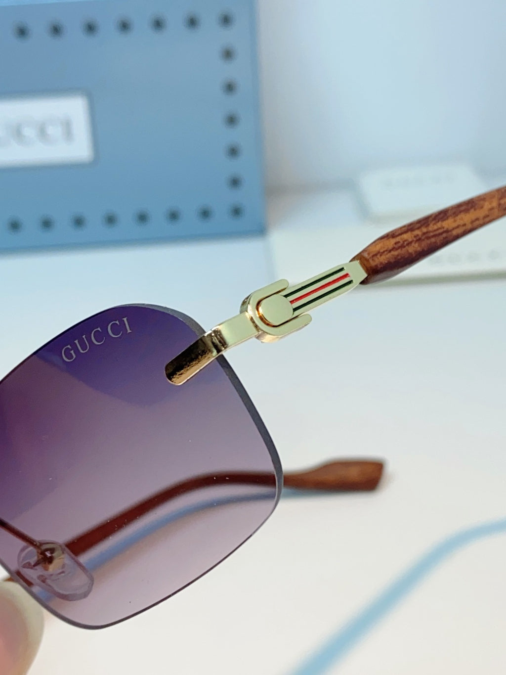 Gucci Lightweight Metal Rimless Red Lens Sunglasses for Men & Women - detail image 8