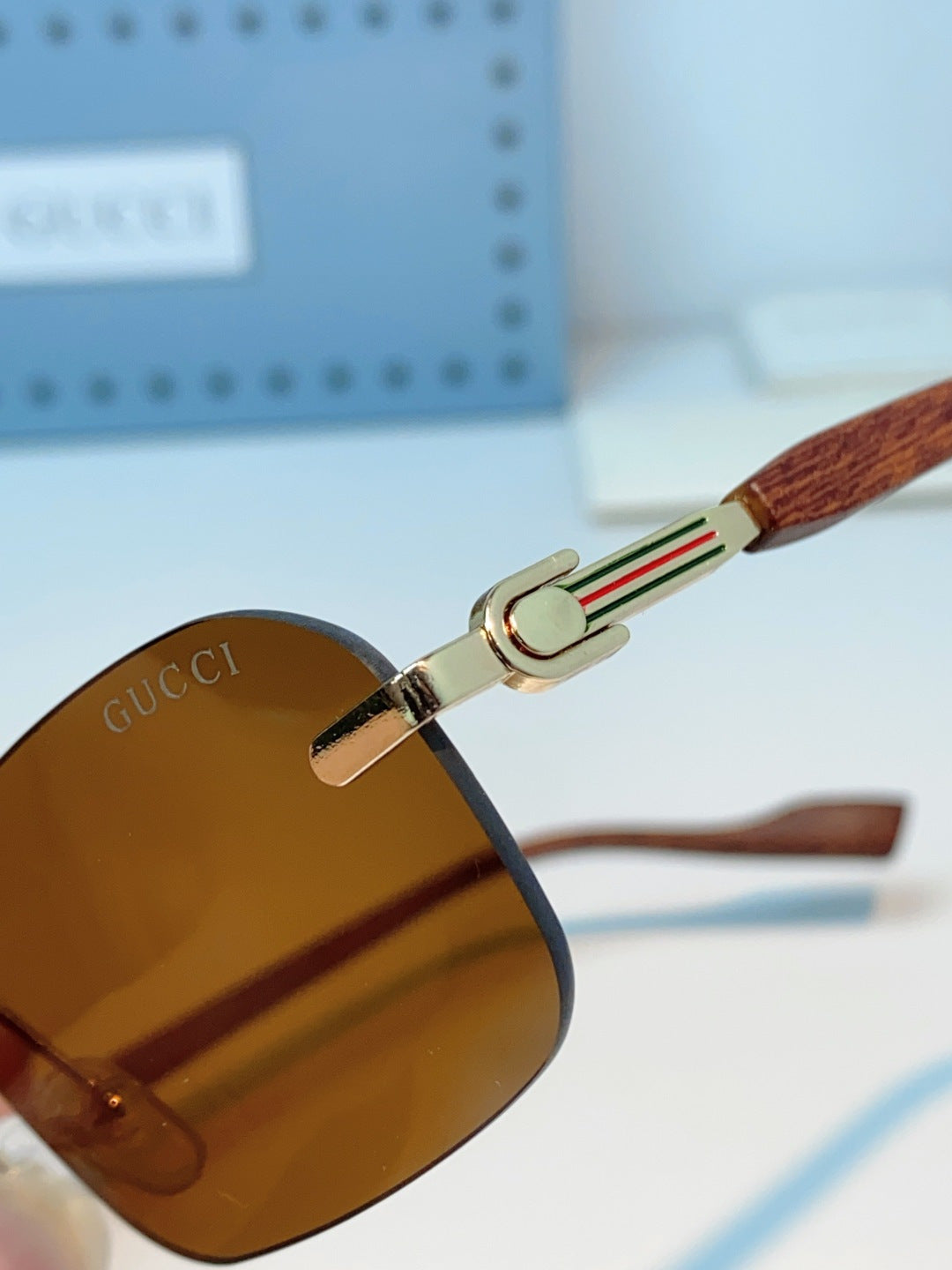 Gucci Lightweight Metal Rimless Brown Lens Sunglasses for Men & Women - detail image 8