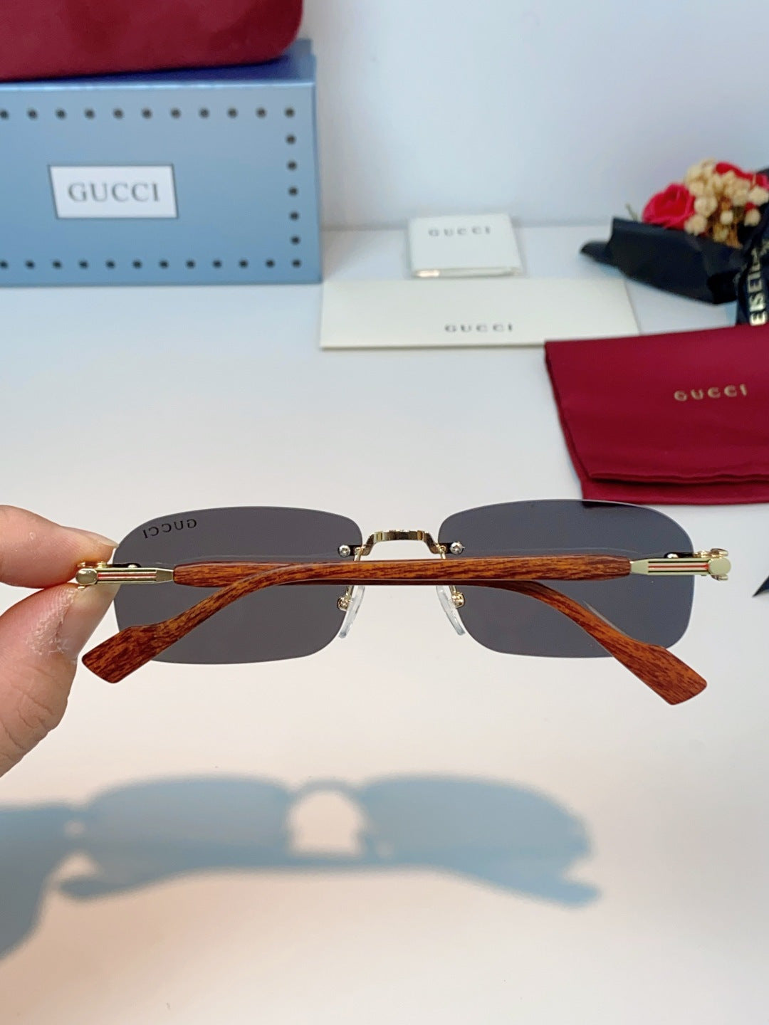 Gucci Lightweight Metal Rimless Black Lens Sunglasses for Men & Women - detail image 5