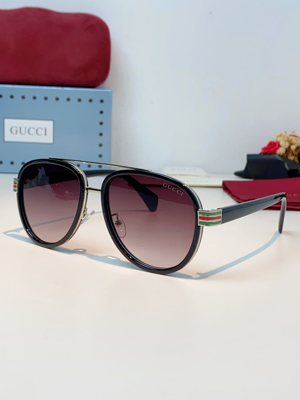 Gucci Aviator Red Lens Sunglasses for Men & Women