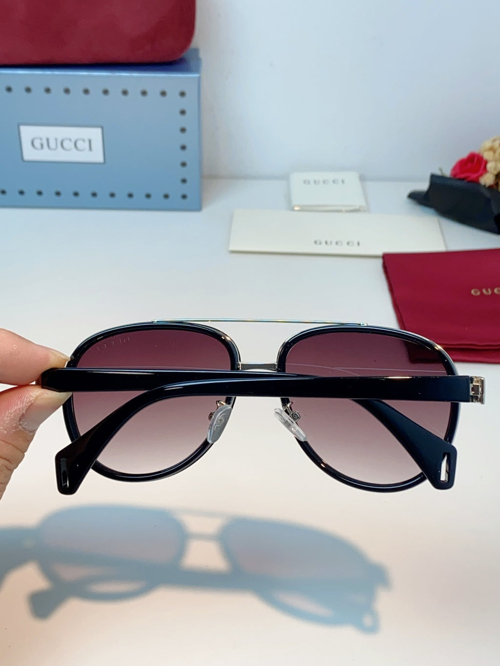 Gucci Aviator Red Lens Sunglasses for Men & Women - detail image 5