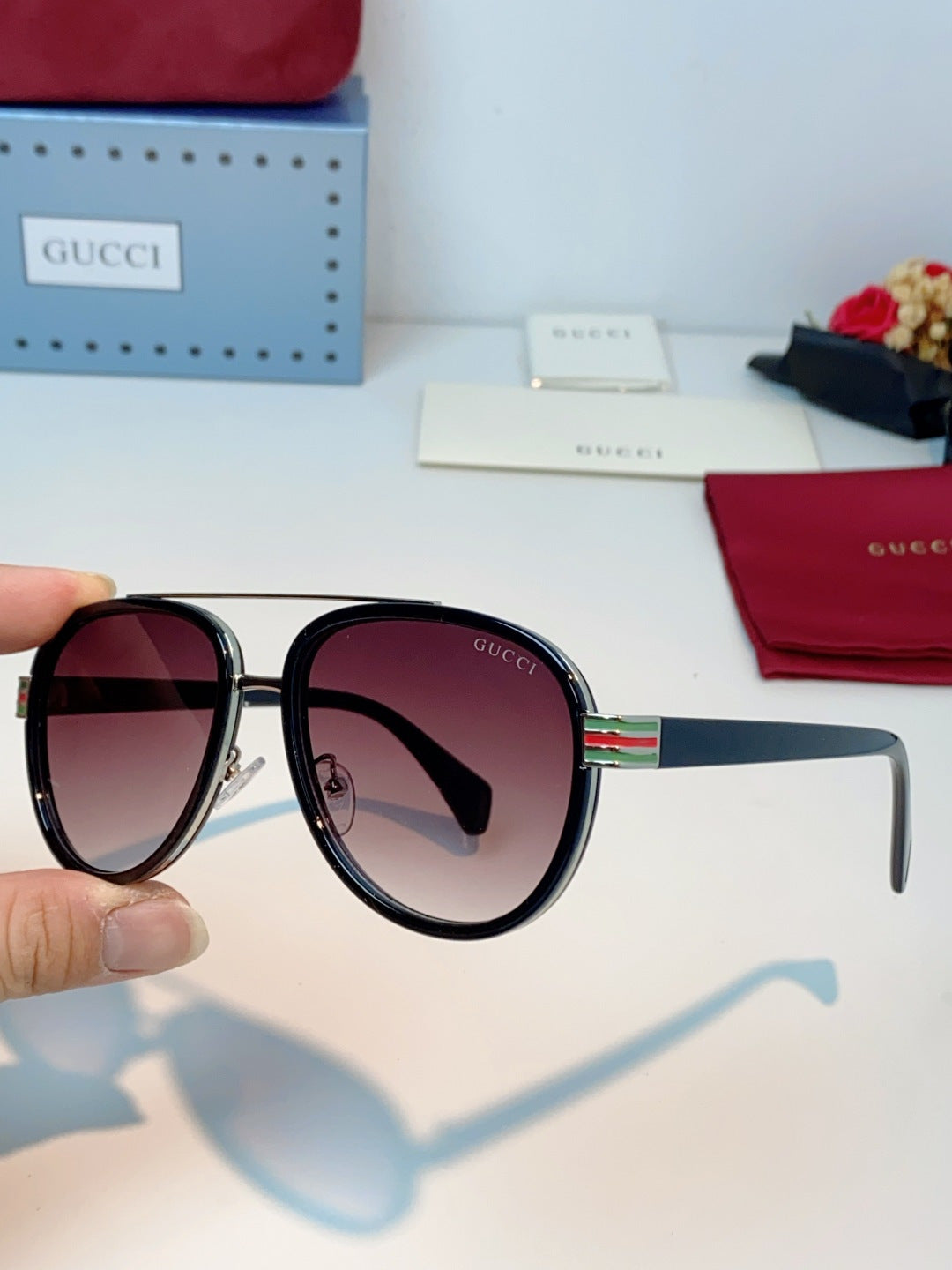 Gucci Aviator Red Lens Sunglasses for Men & Women - detail image 6