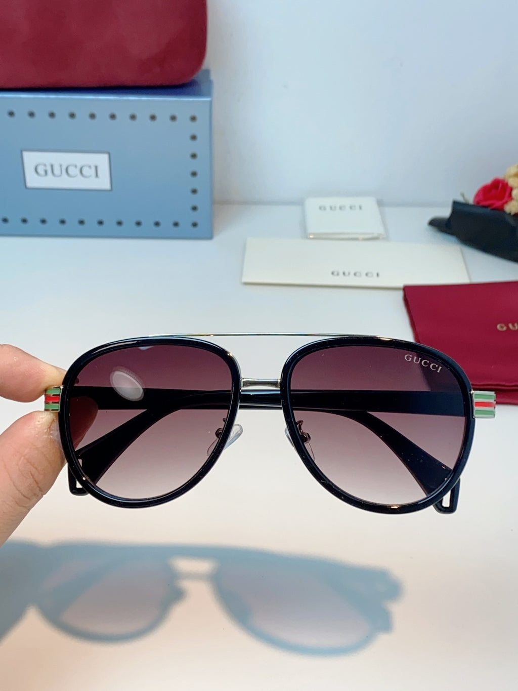 Gucci Aviator Red Lens Sunglasses for Men & Women - detail image 4