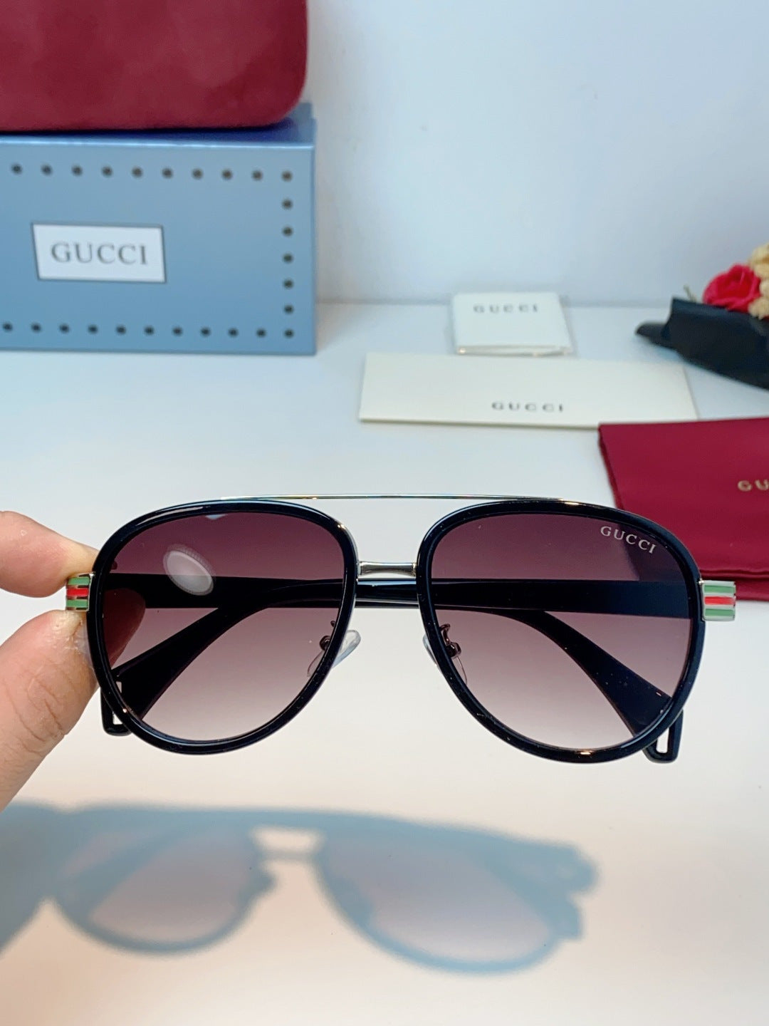 Gucci Aviator Red Lens Sunglasses for Men & Women - detail image 4